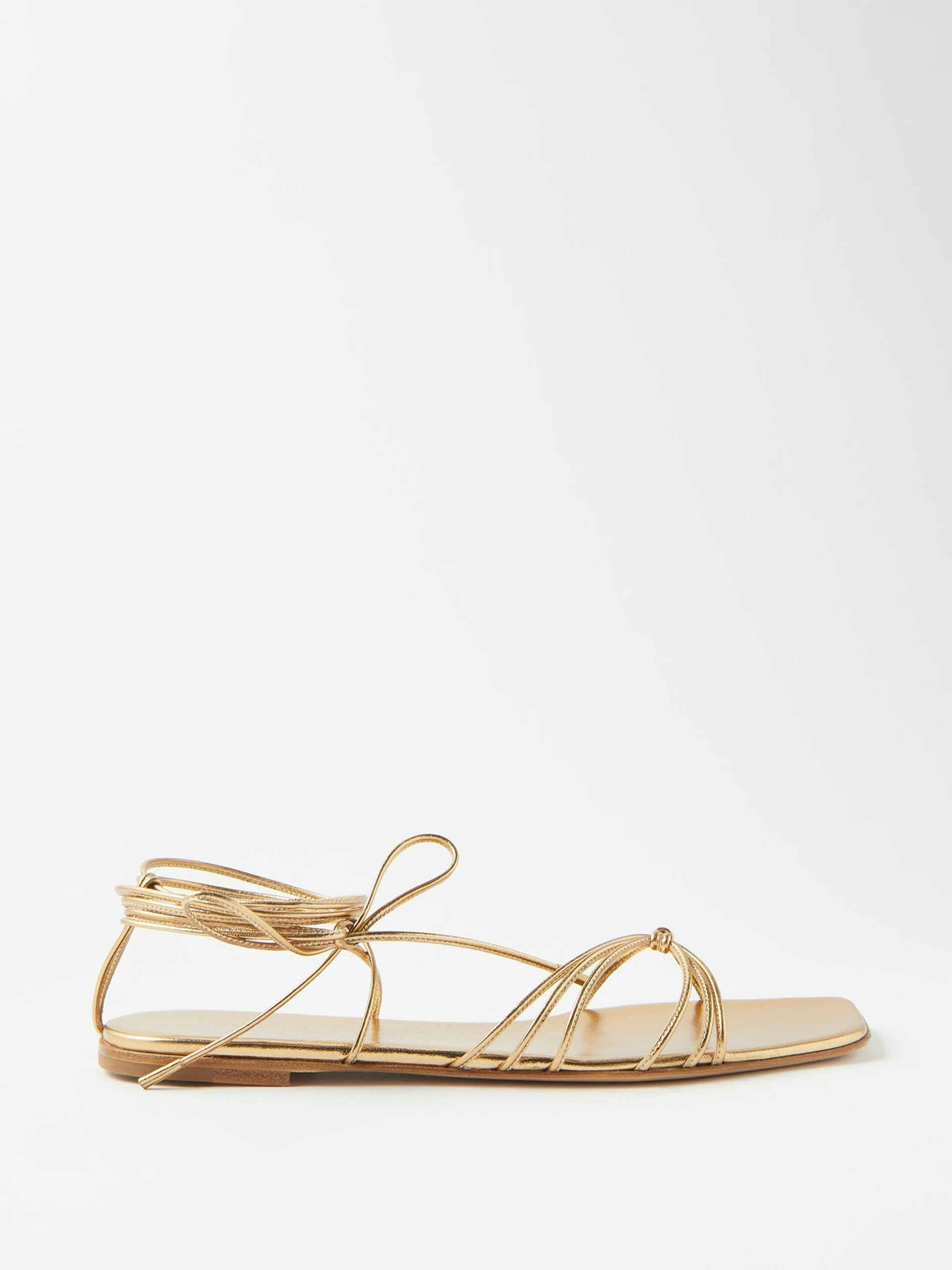 Gold lace up leather flat sandals
