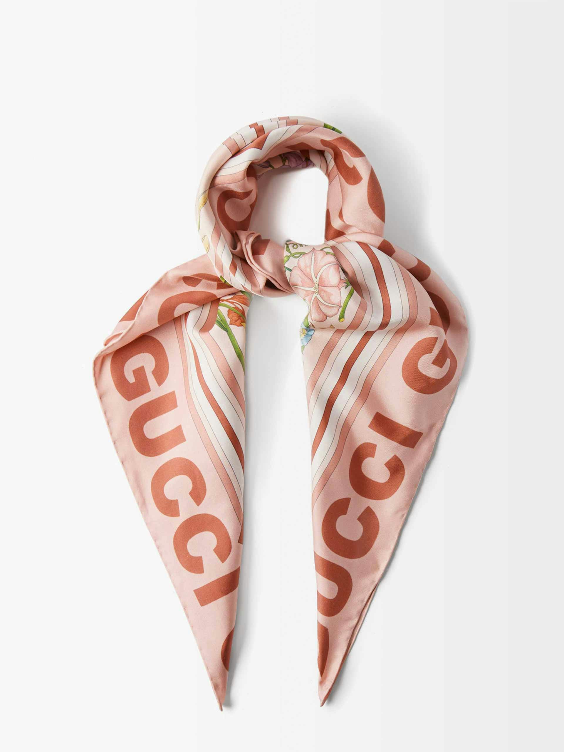 Floral-print silk-faille scarf