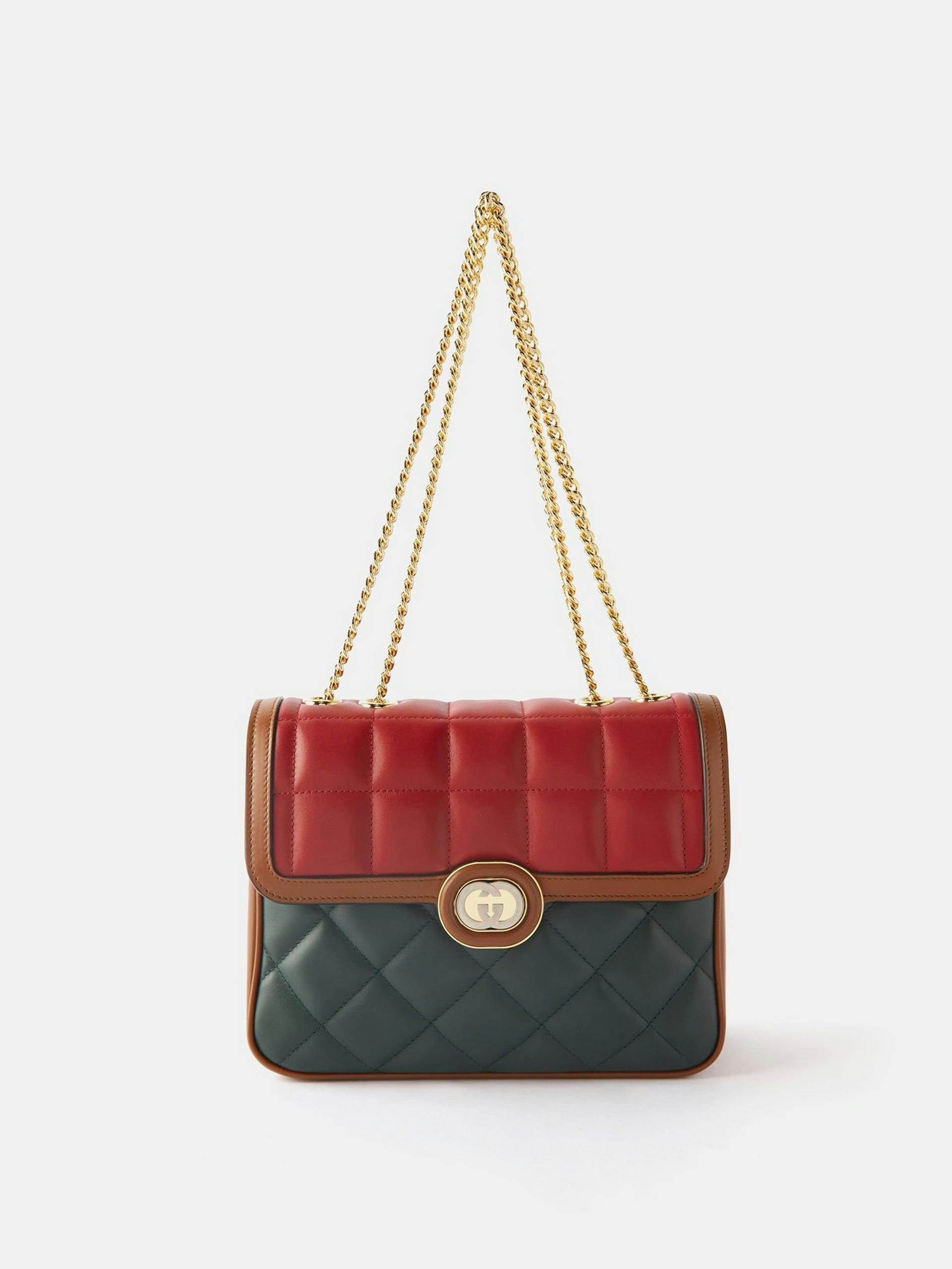 Red and green quilted leather crossbody bag