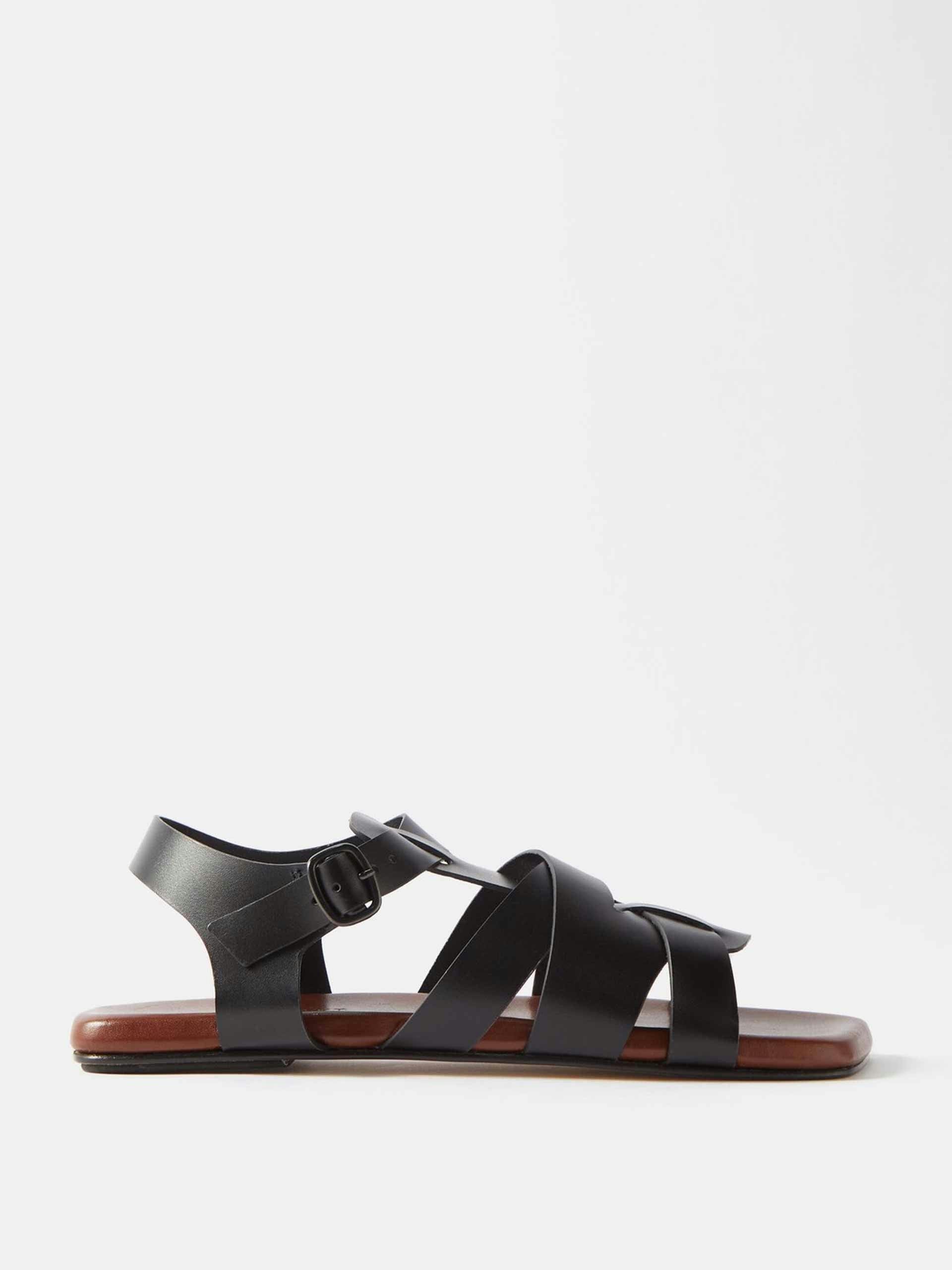 Square toe leather sandals