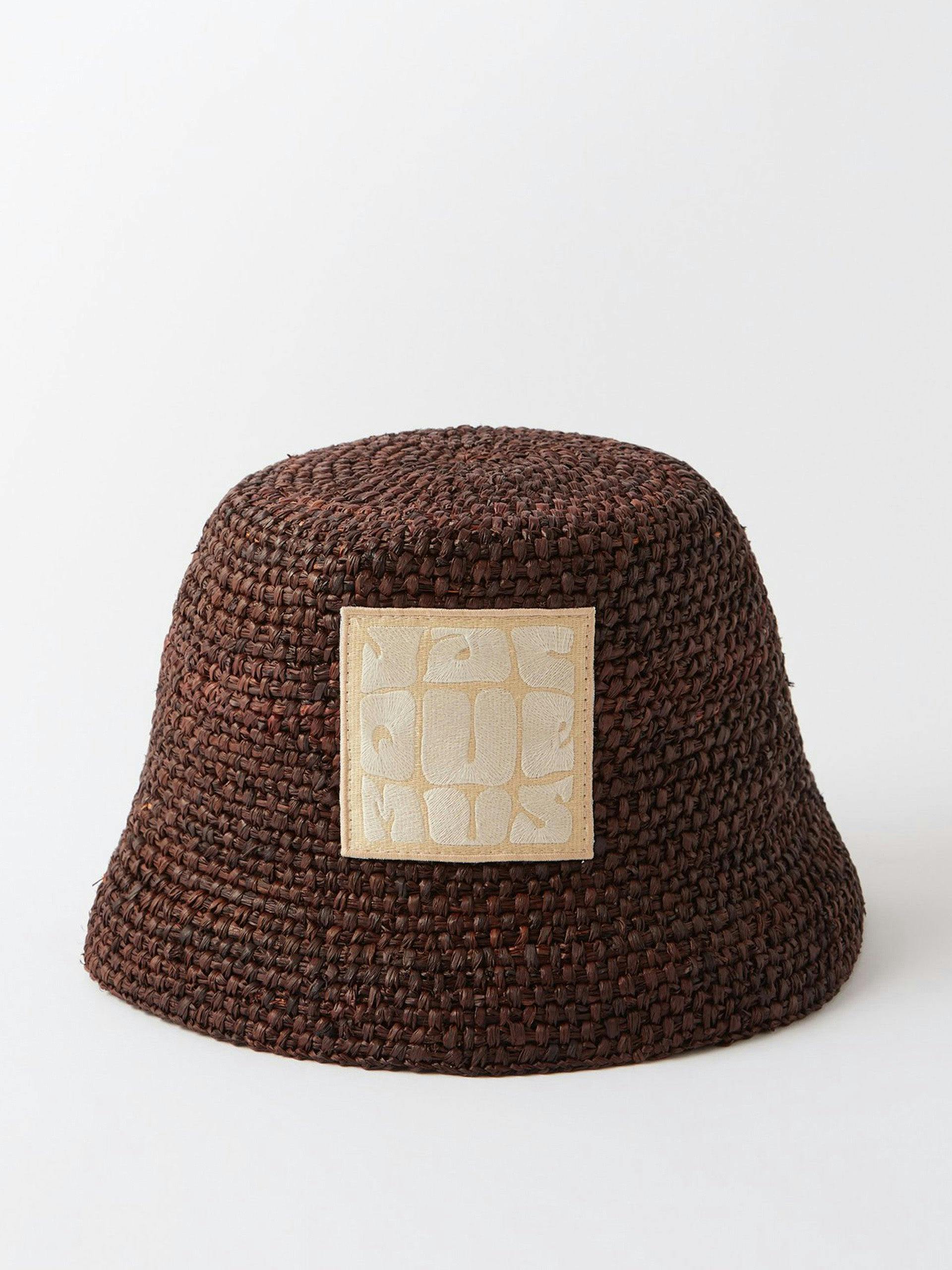 Logo-patch raffia bucket hat