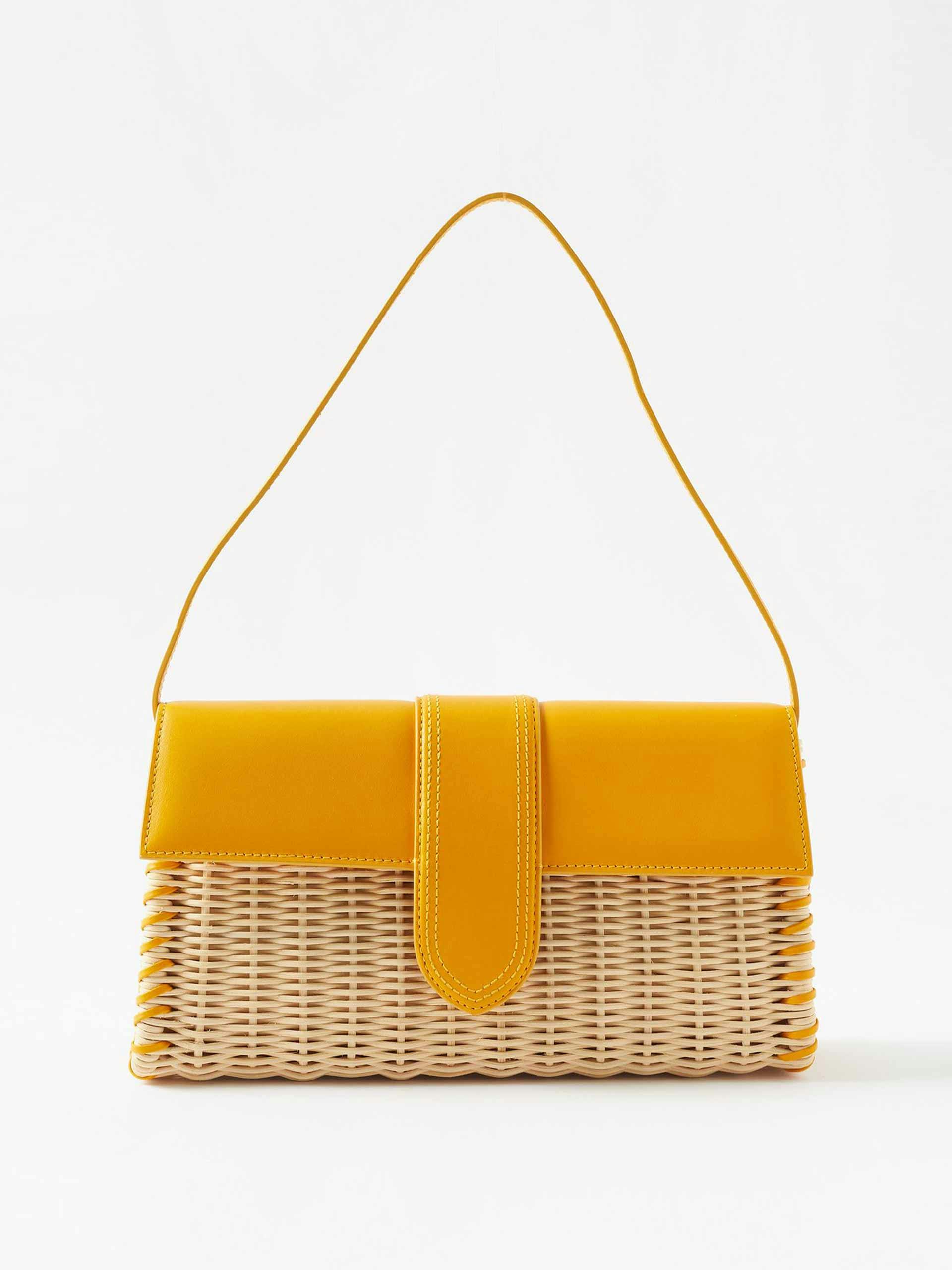 Yellow wicker shoulder bag