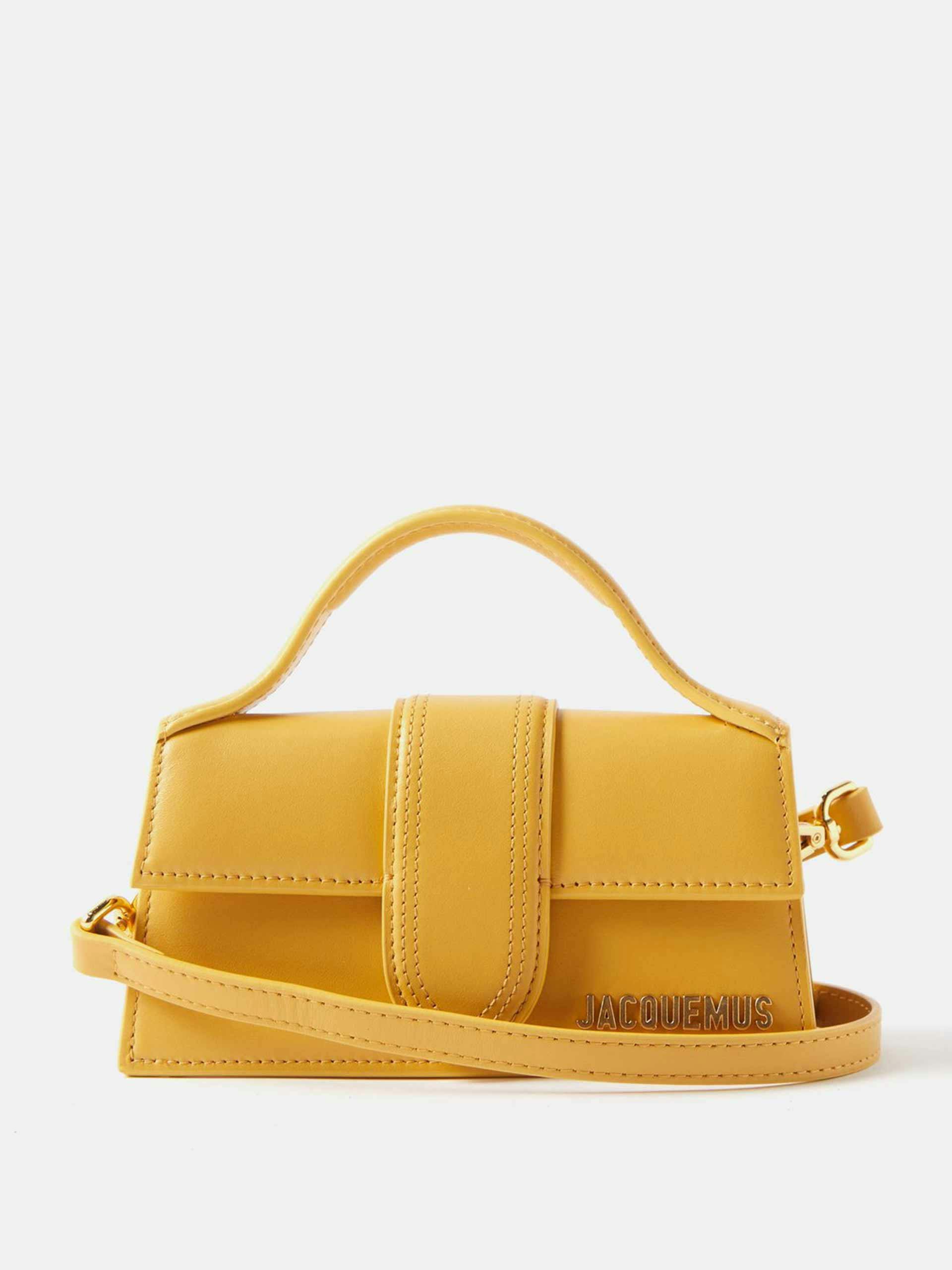 Yellow leather top handle bag