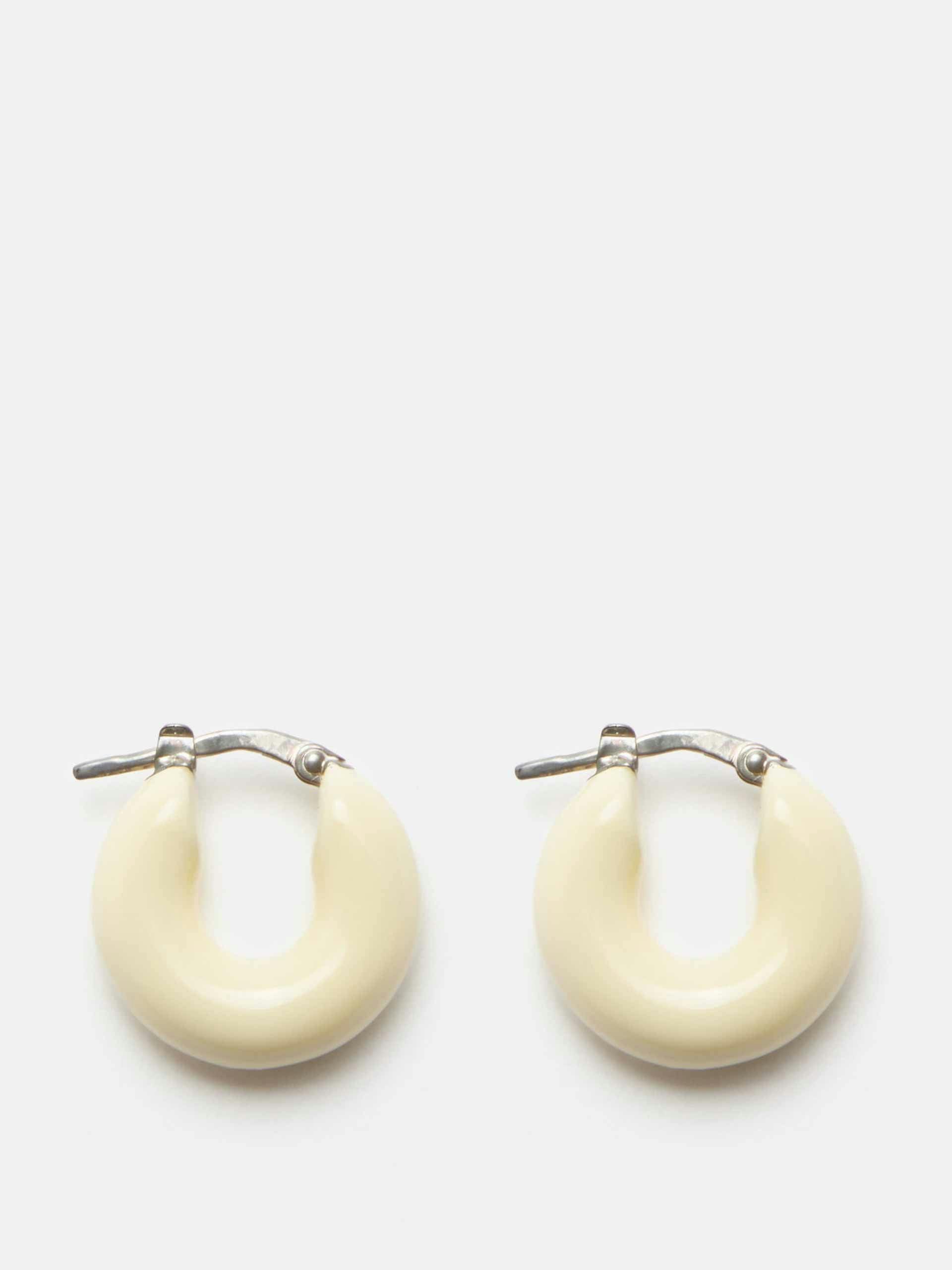 White enamelled hoop earrings