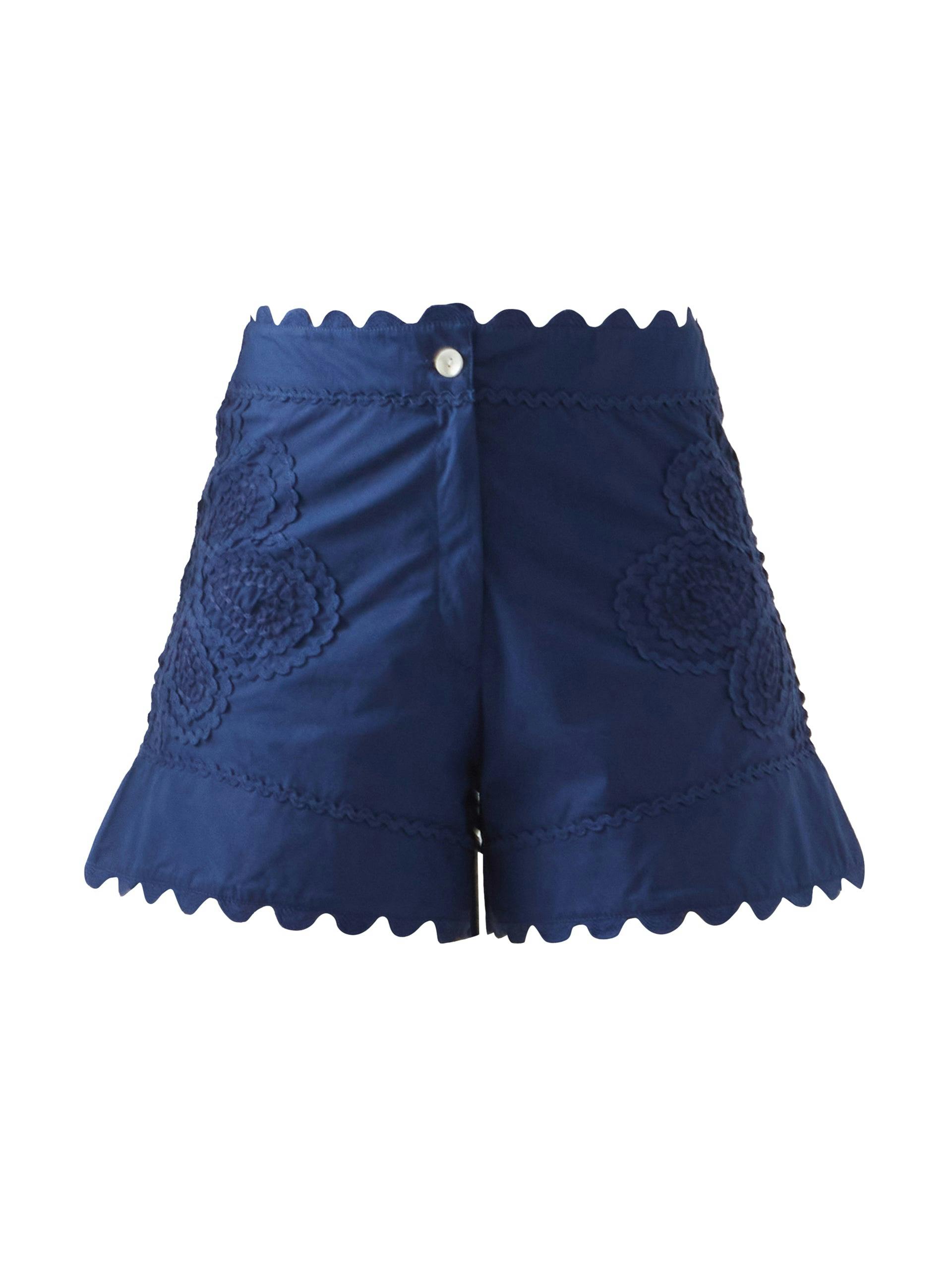 Floral-embroidered cotton poplin shorts