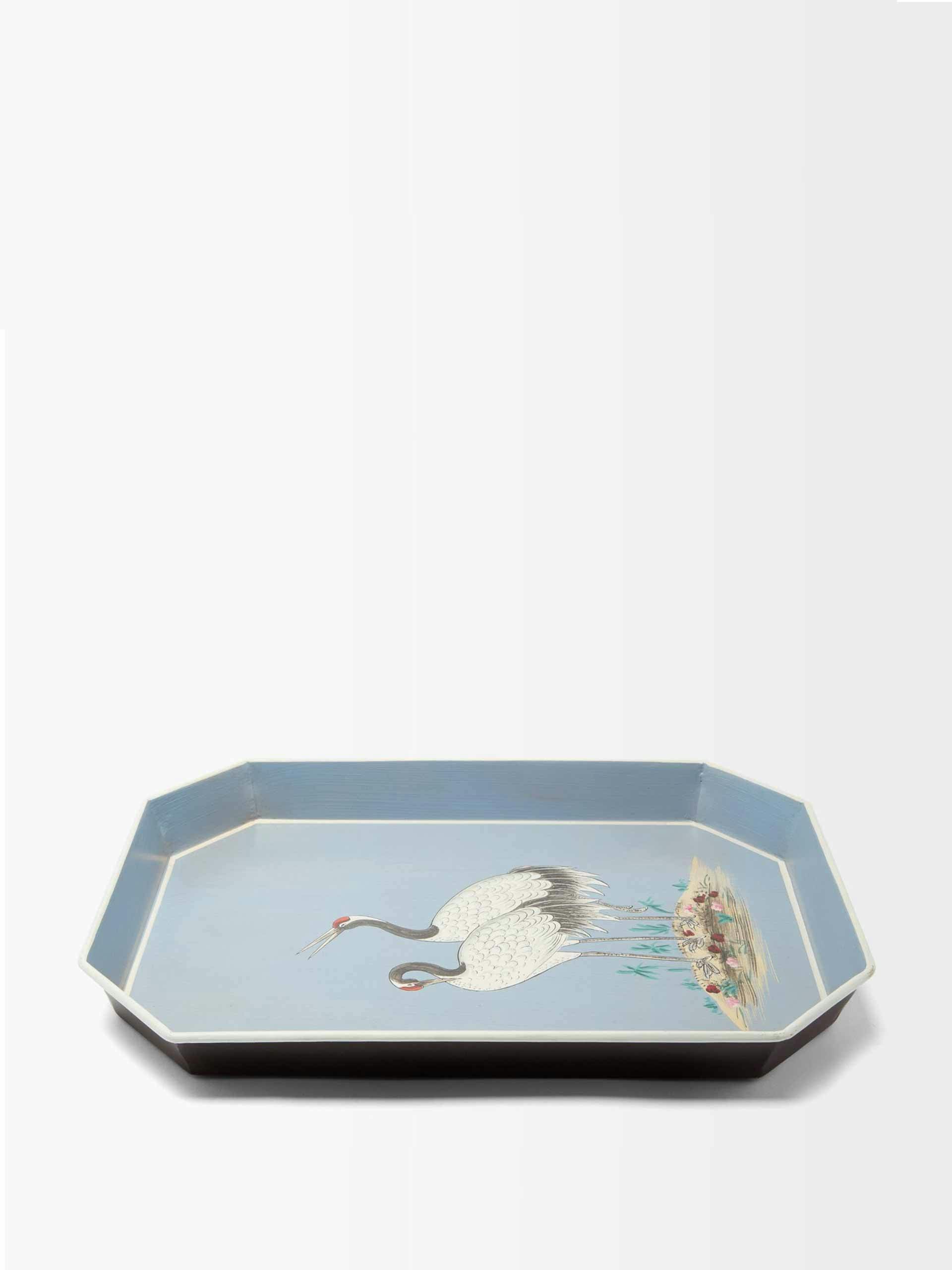Baby blue hand painted metal tray