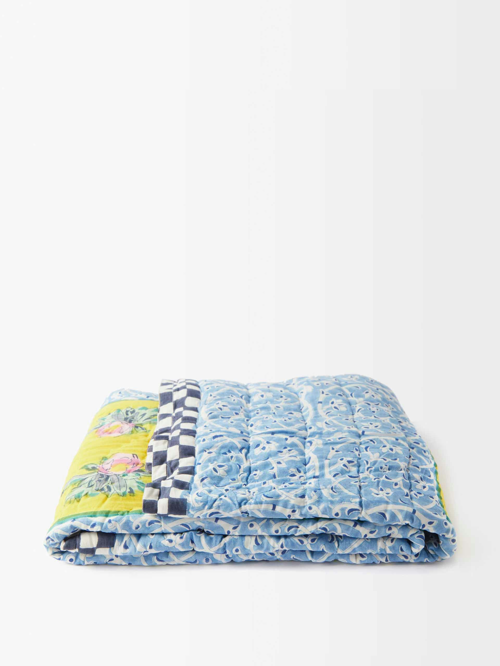 Tiles-print quilted-cotton throw