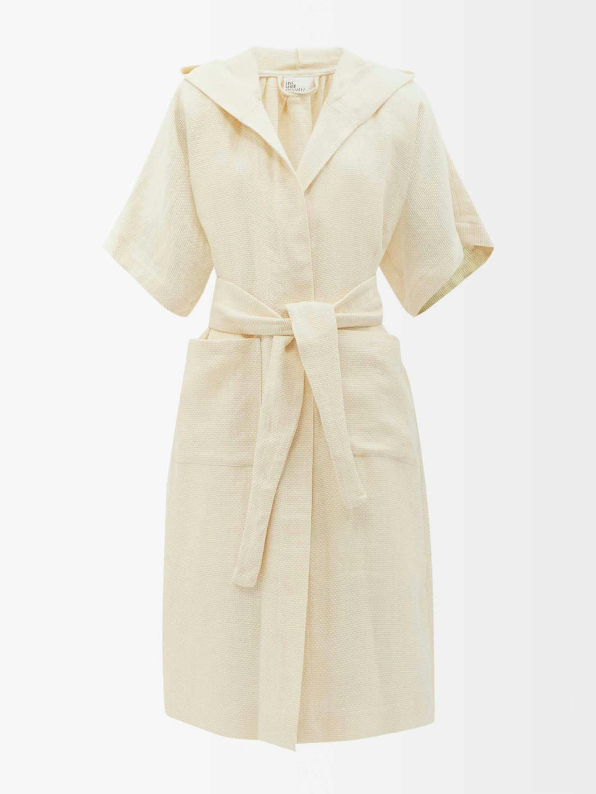 Belted honeycomb-linen robe