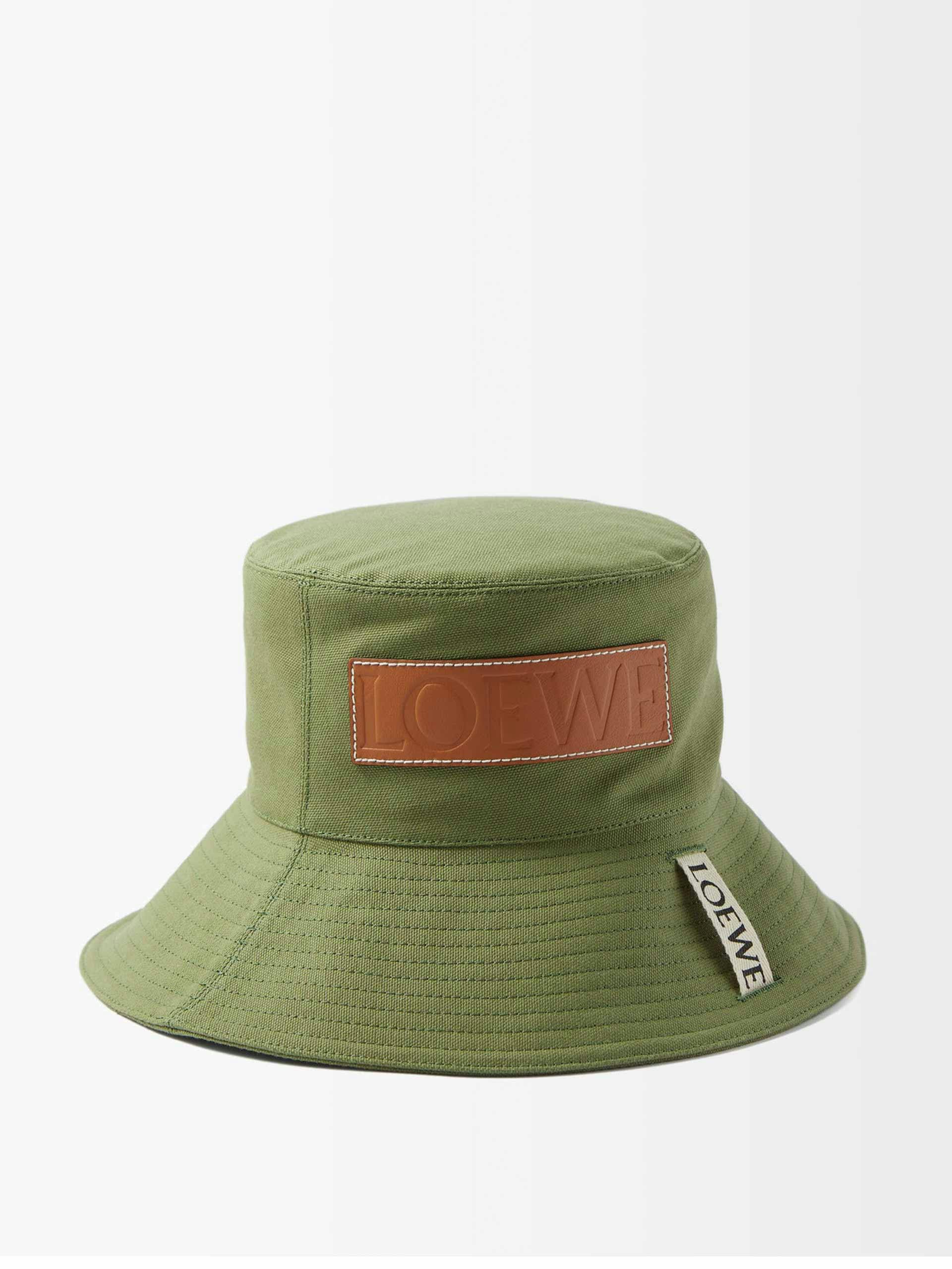 Leather-logo cotton-canvas bucket hat