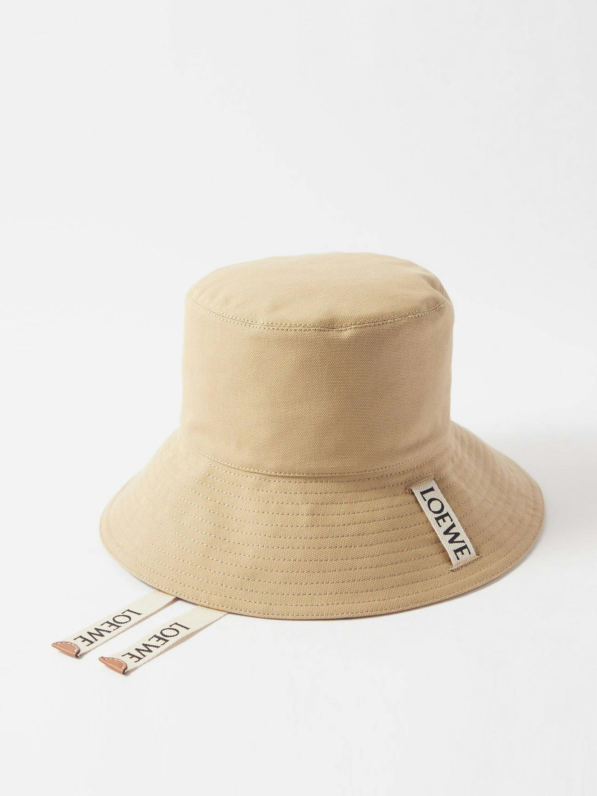 Leather-logo patch canvas bucket hat