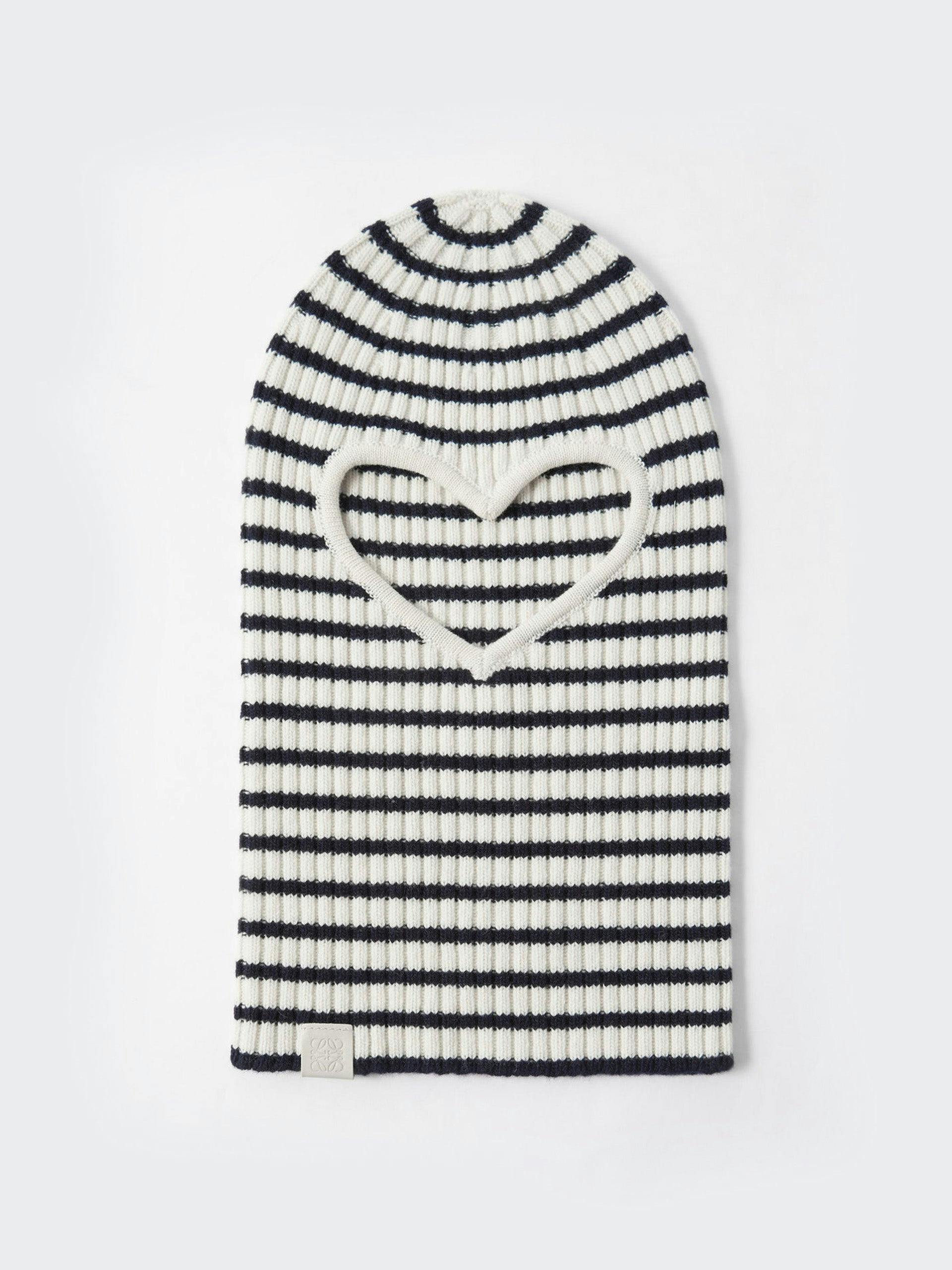 Anagram-patch heart-motif striped wool balaclava