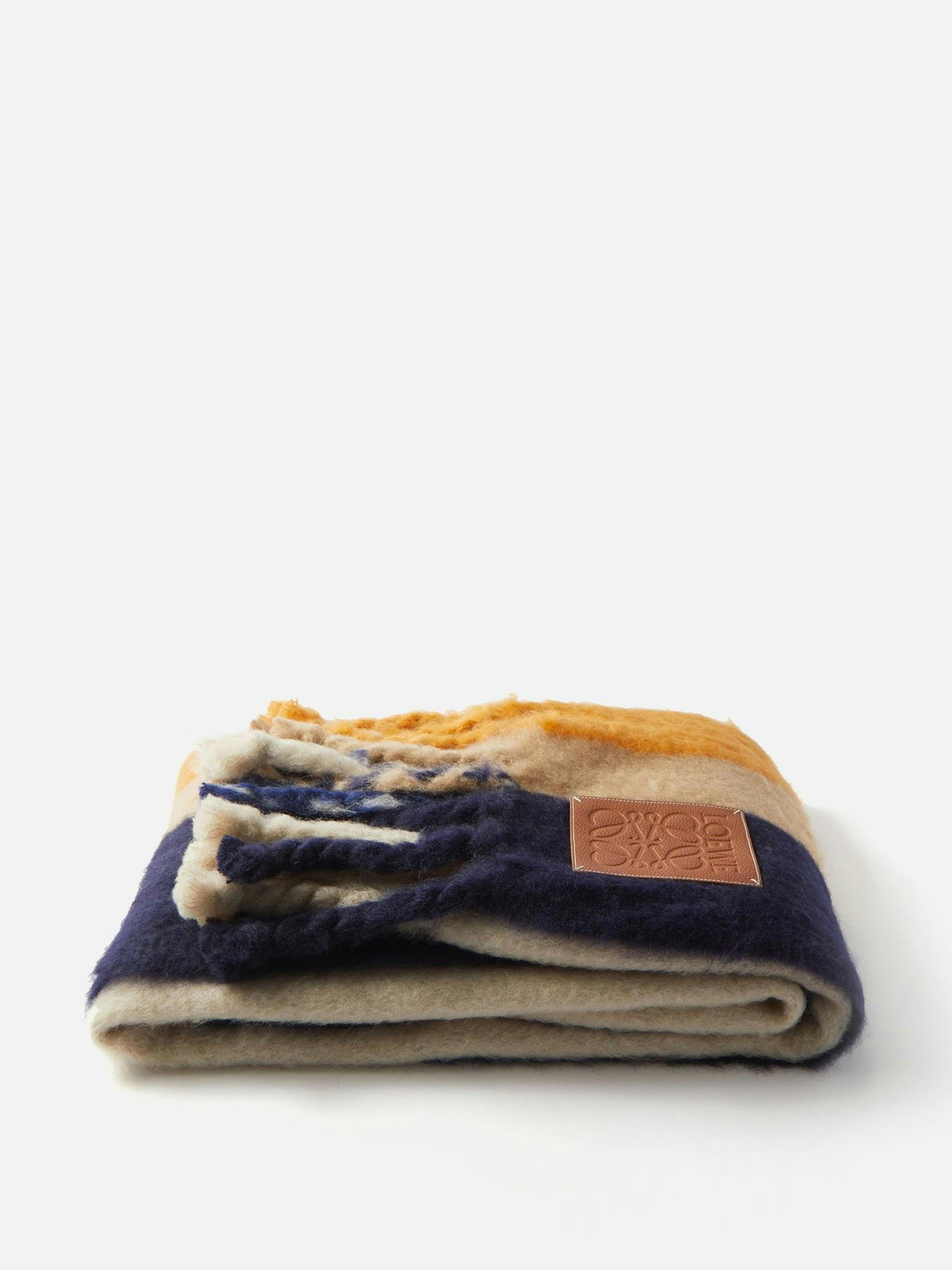 Striped mohair-blend blanket