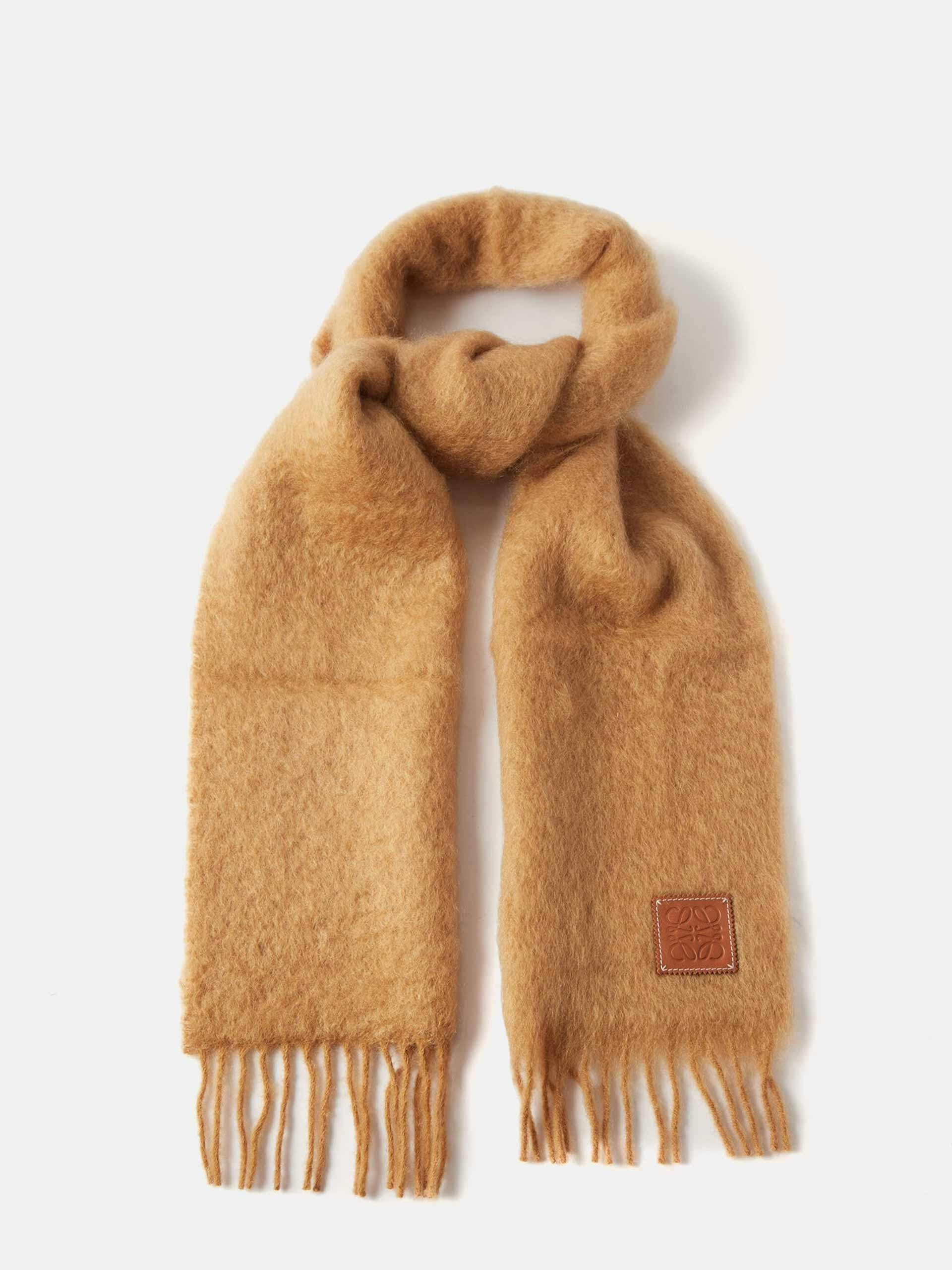 Camel anagram-patch mohair-blend scarf
