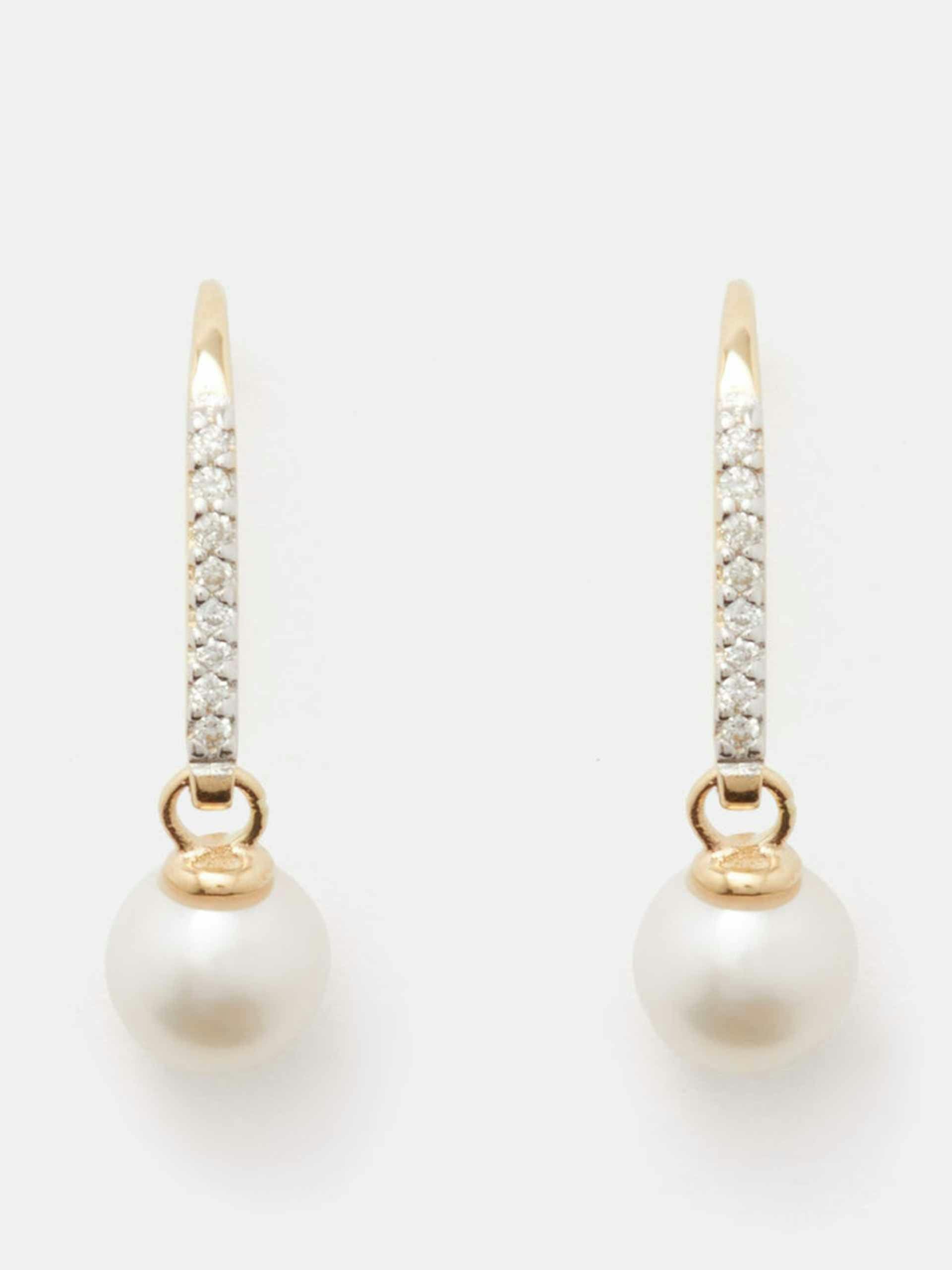 Diamond, pearl & 14kt gold earrings
