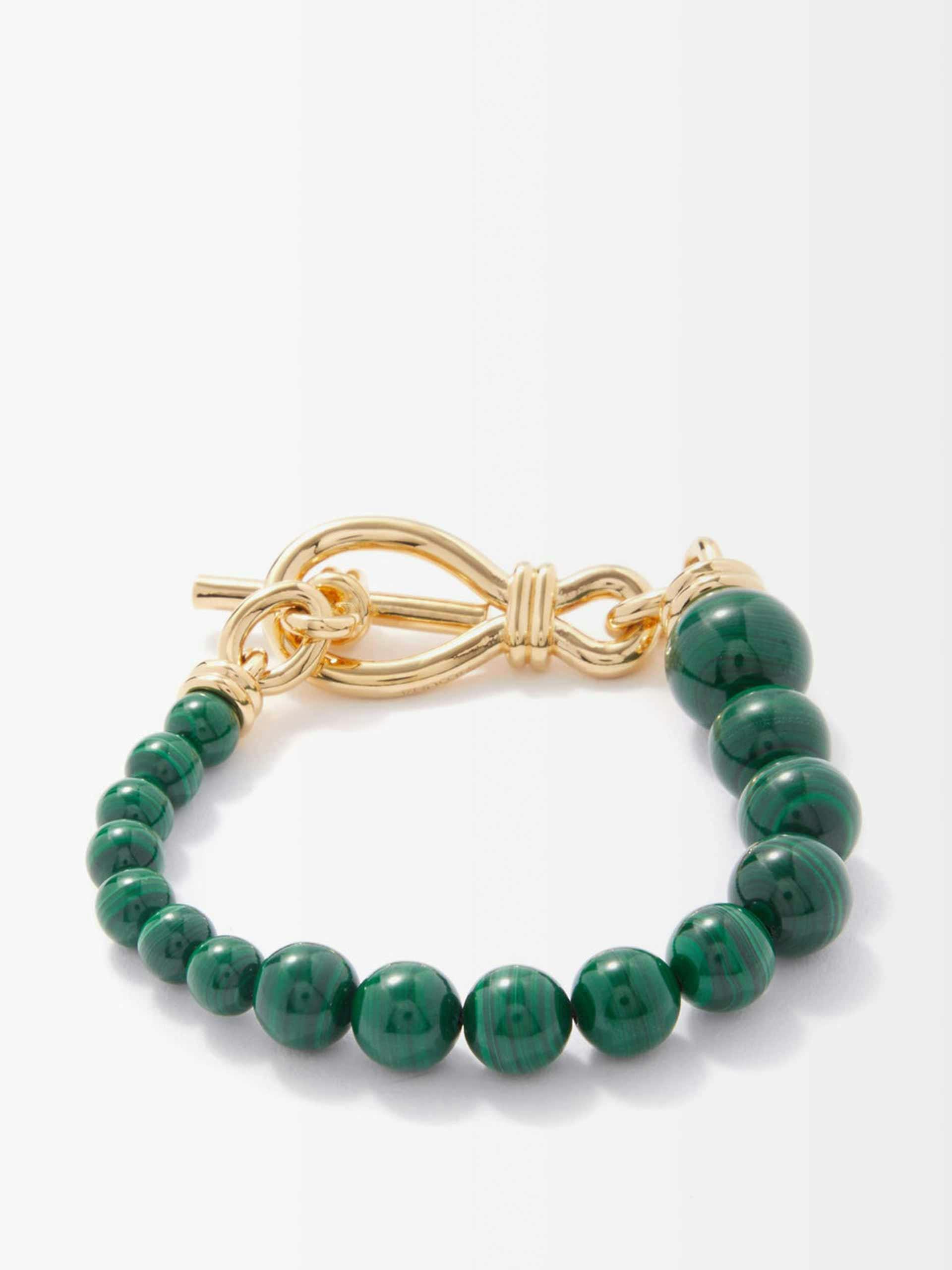 Green malachite and 18kt gold-plated bracelet