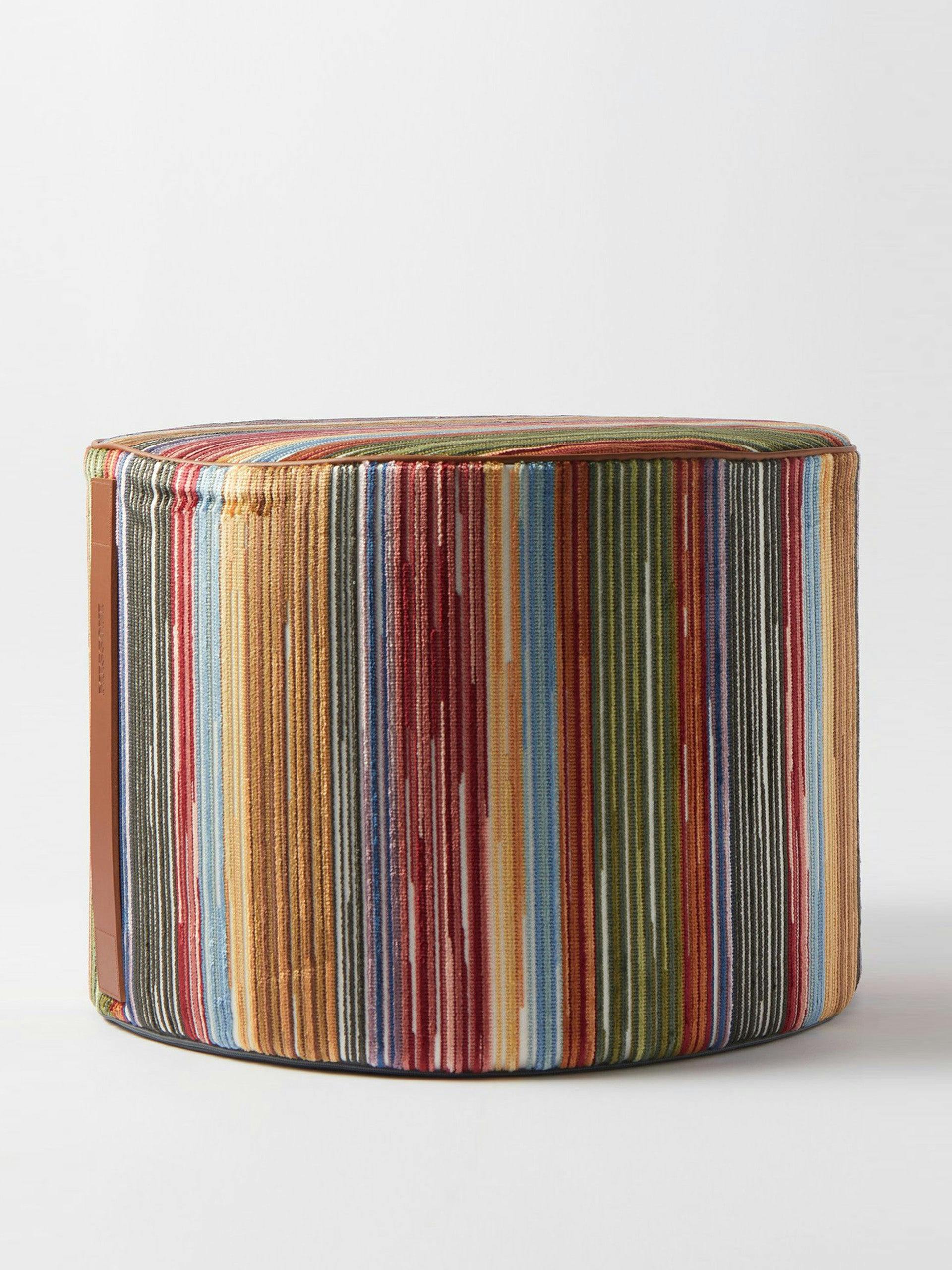 Multi-coloured striped pouf