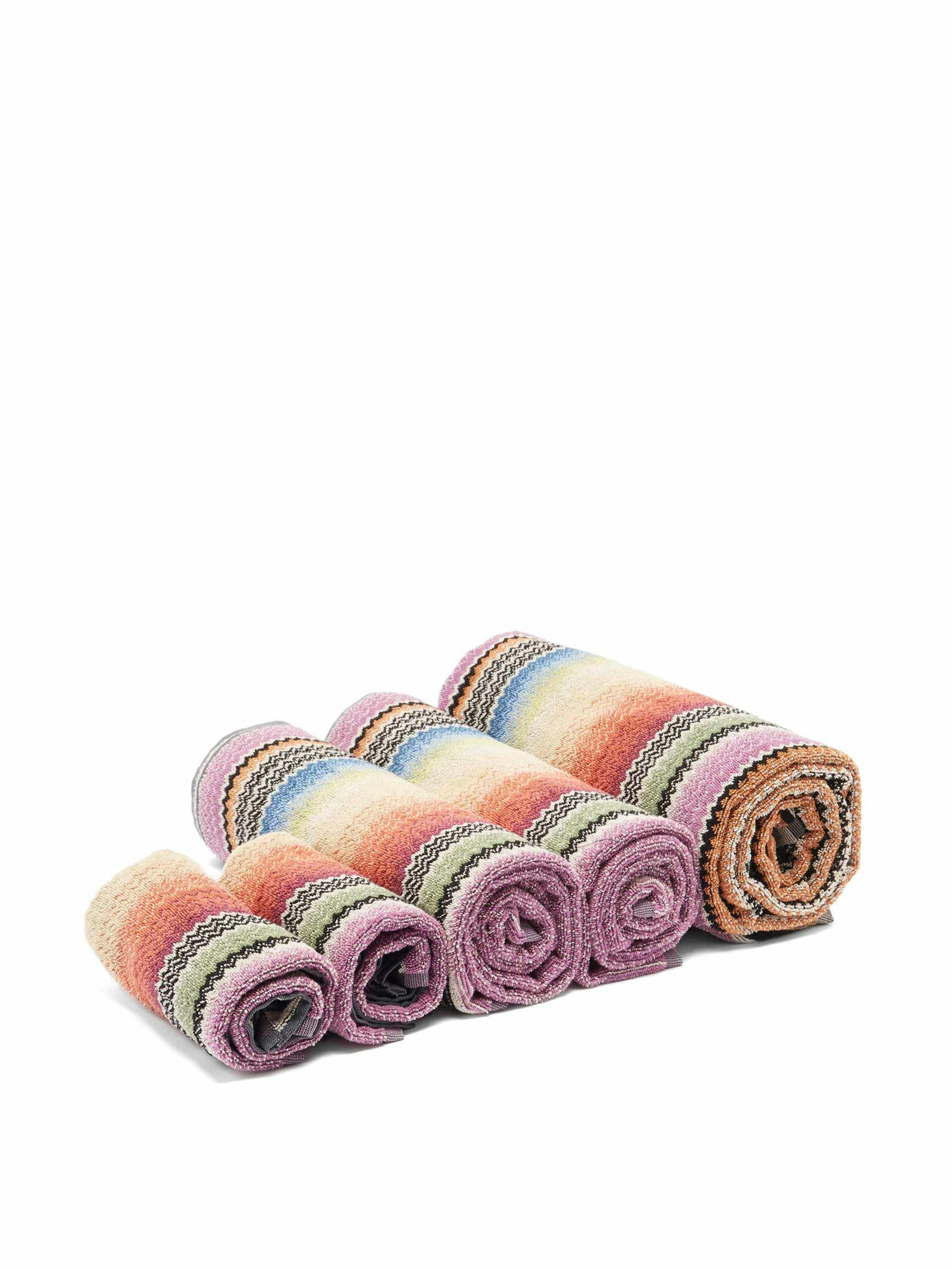 Multi-coloured stripe cotton-terry towels - set of 5
