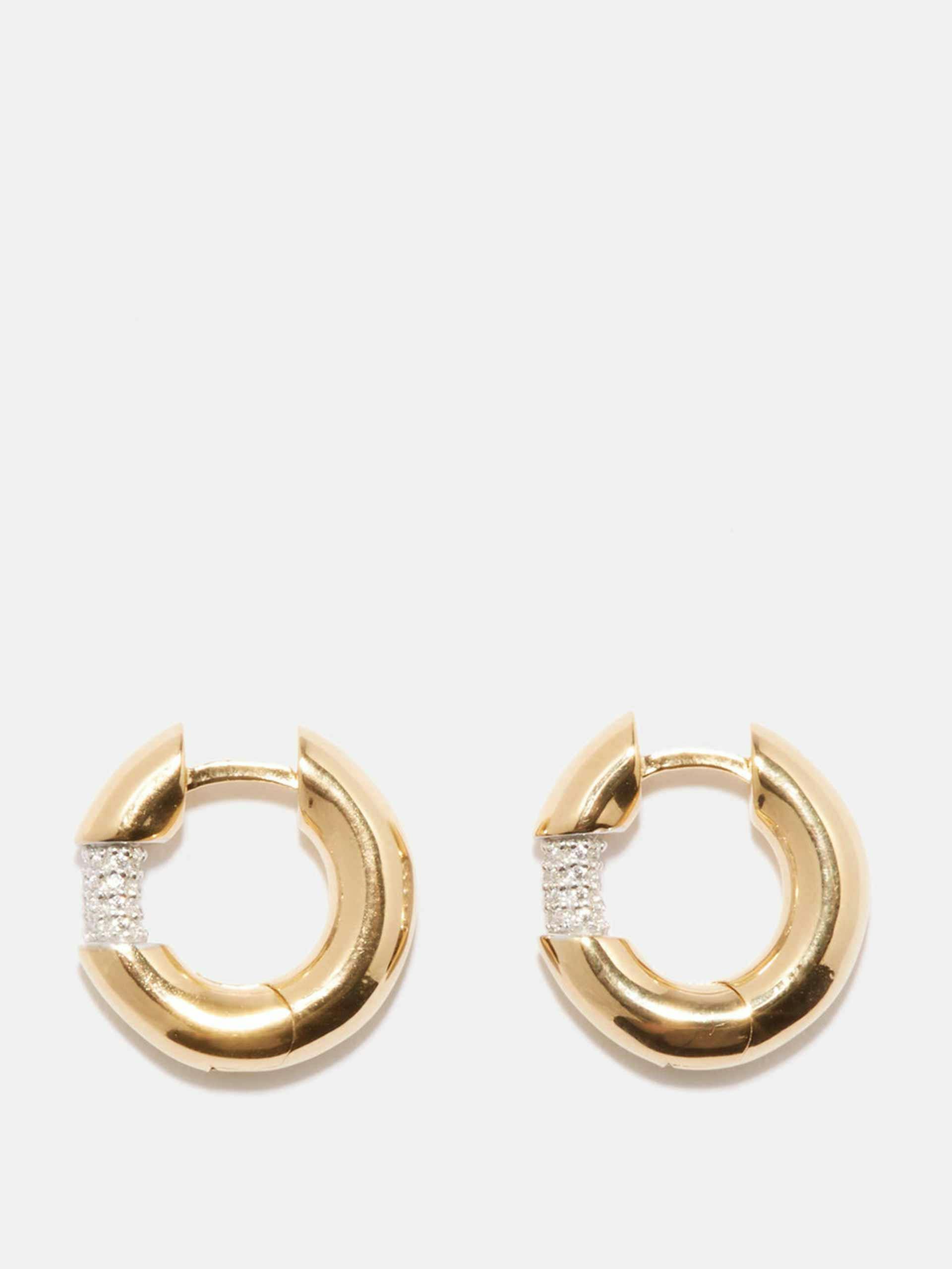 Gold mini crystal and 14kt gold-vermeil hoop earrings