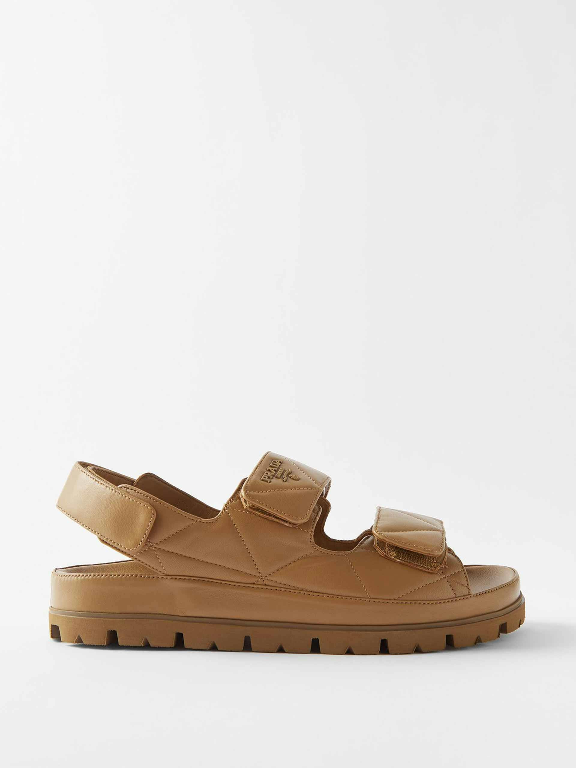 Quilted leather velcro strap sandals