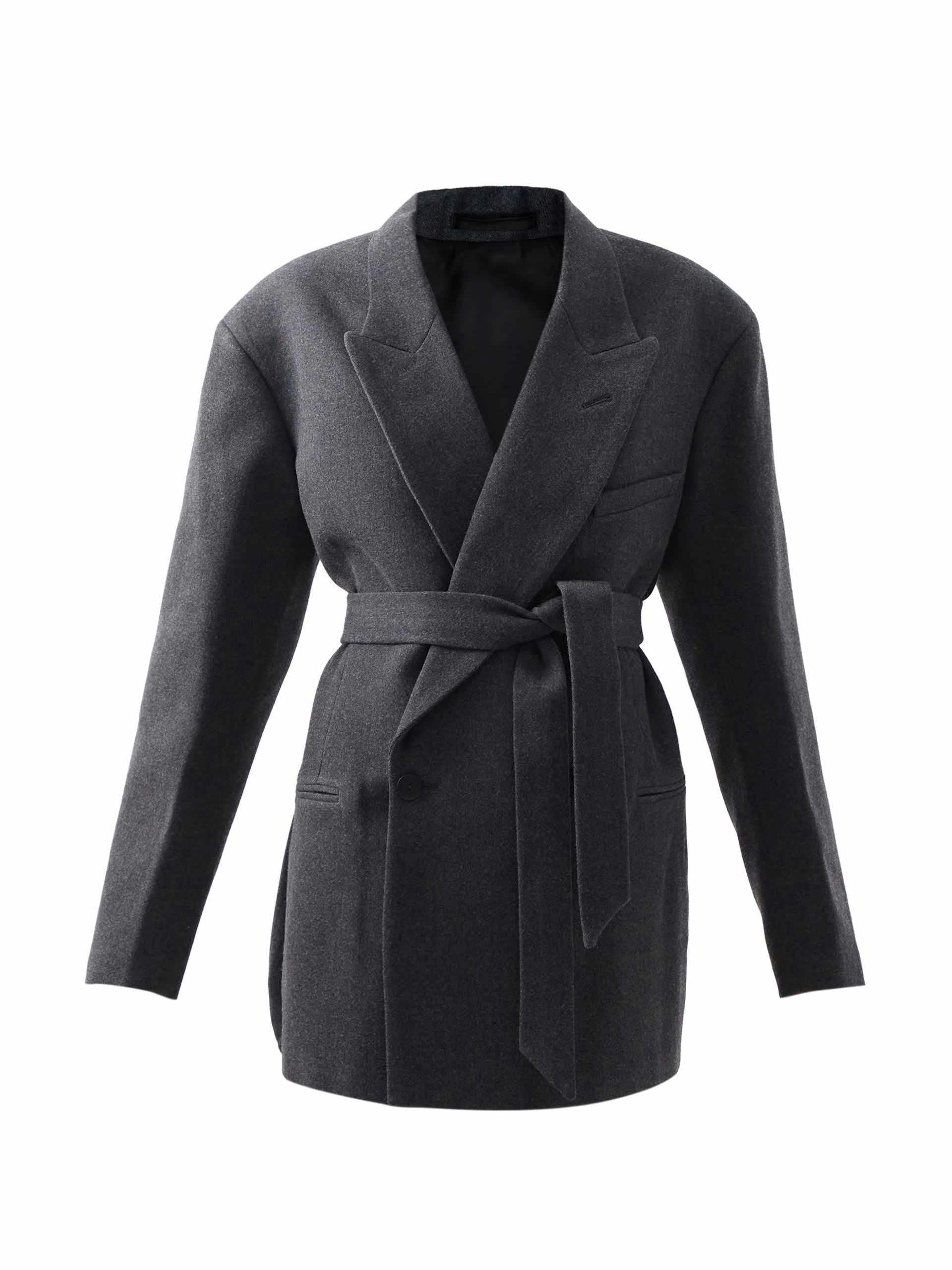 Exaggerated-shoulder wool-blend tux blazer