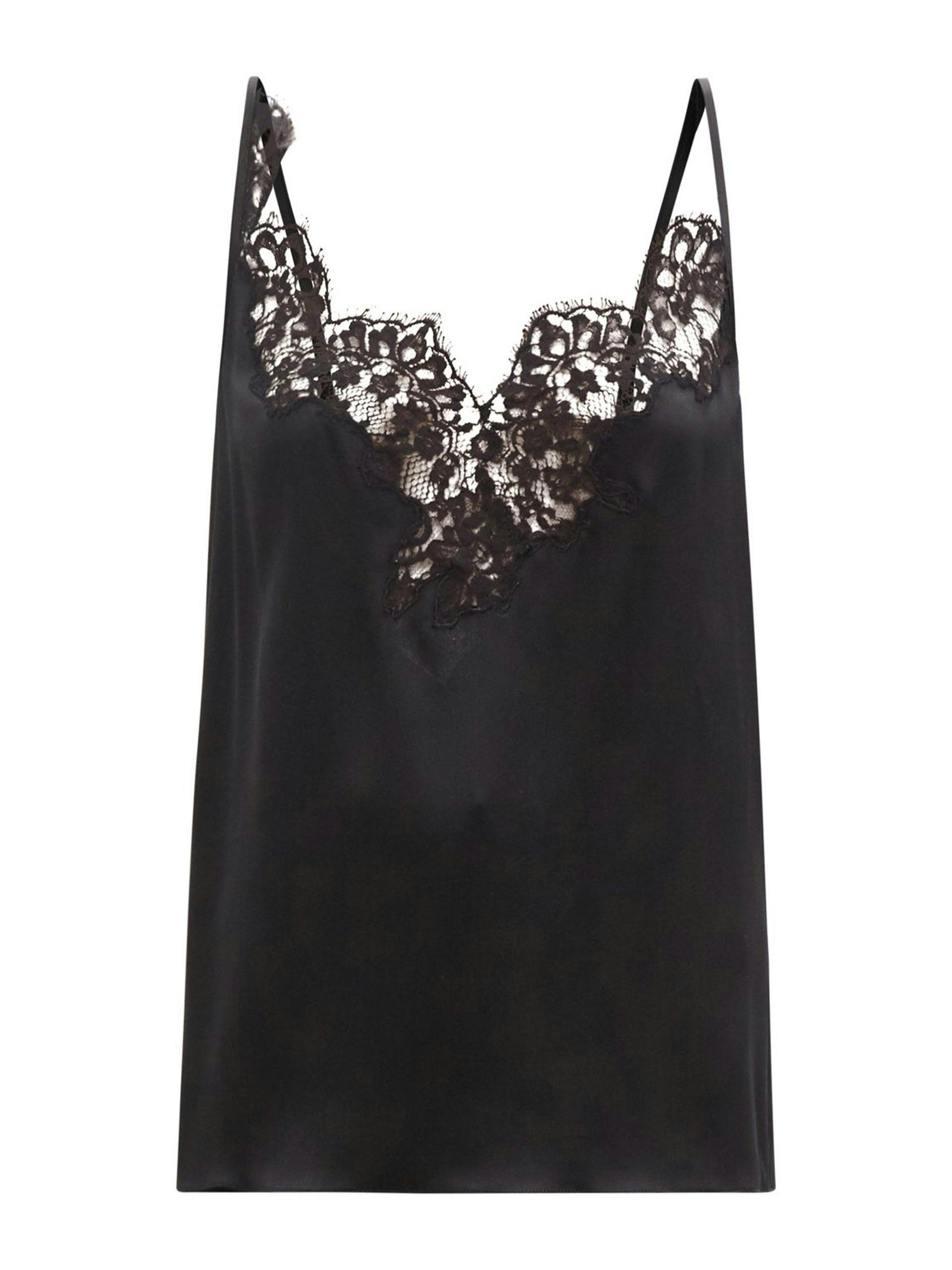 Lace-trimmed silk-satin cami top