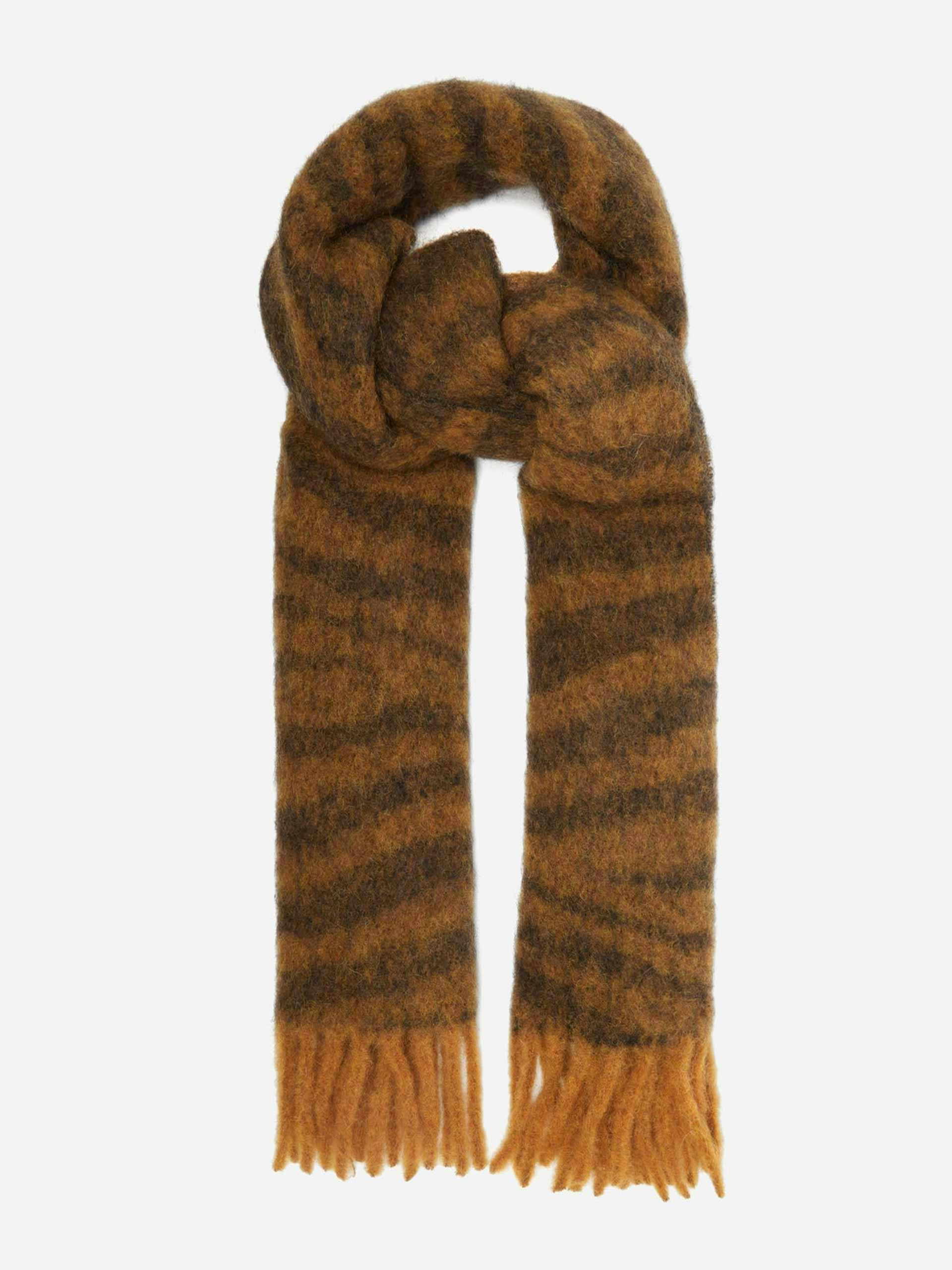 Tiger-jacquard fringed giant scarf