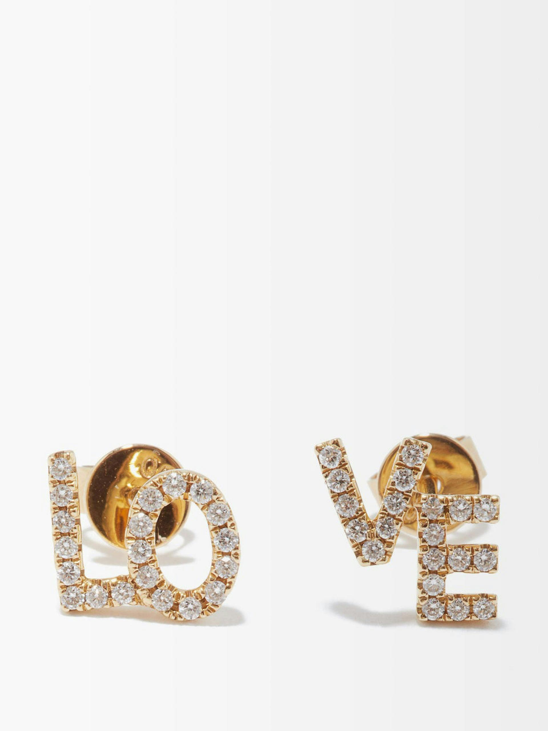 Love Text diamond & 18kt gold earrings