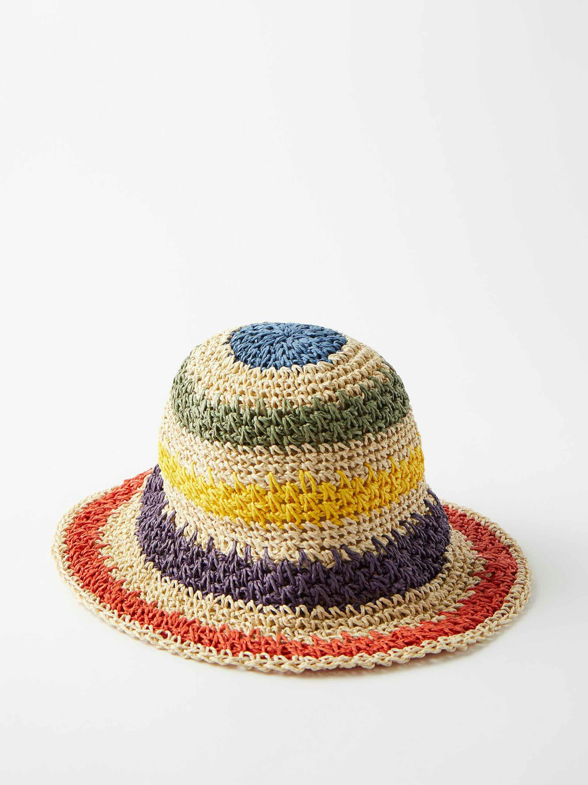 Striped straw bucket hat