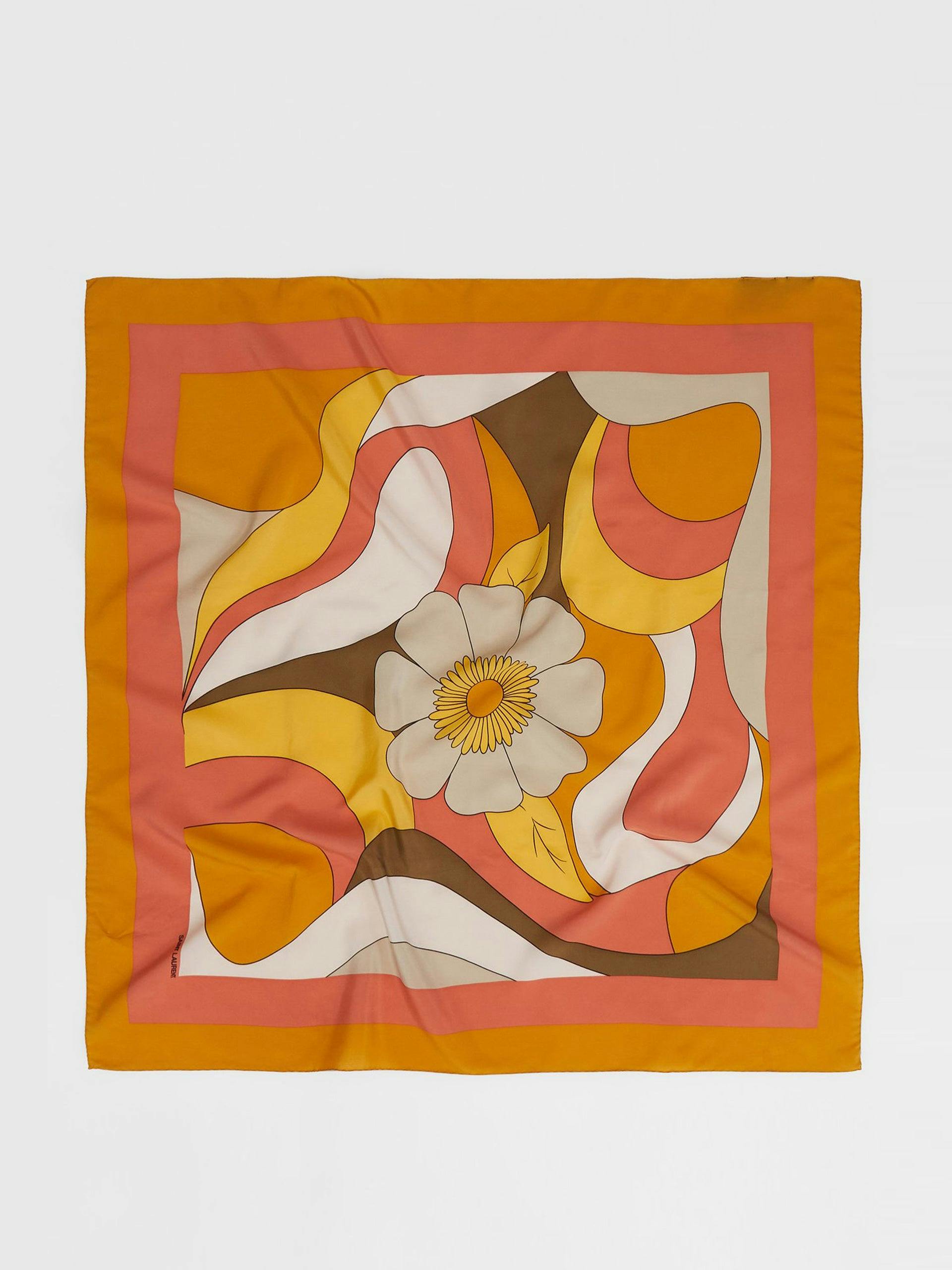 Flower-print silk scarf