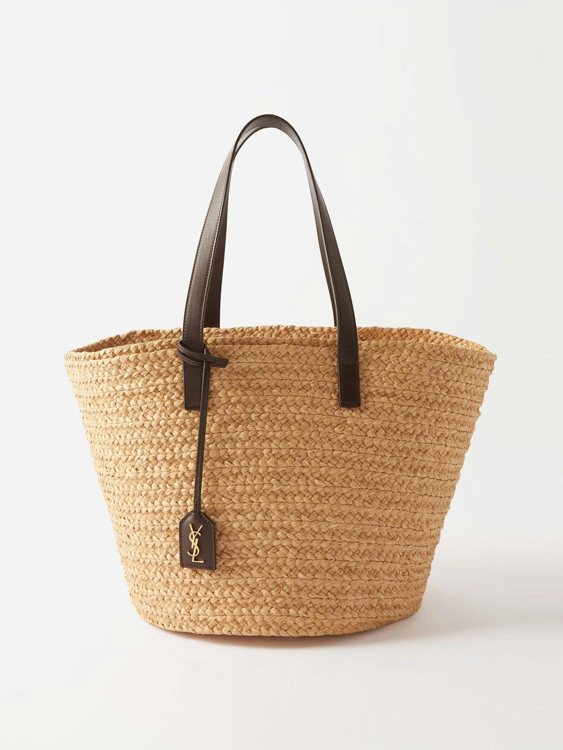 Panier leather-trim raffia basket bag