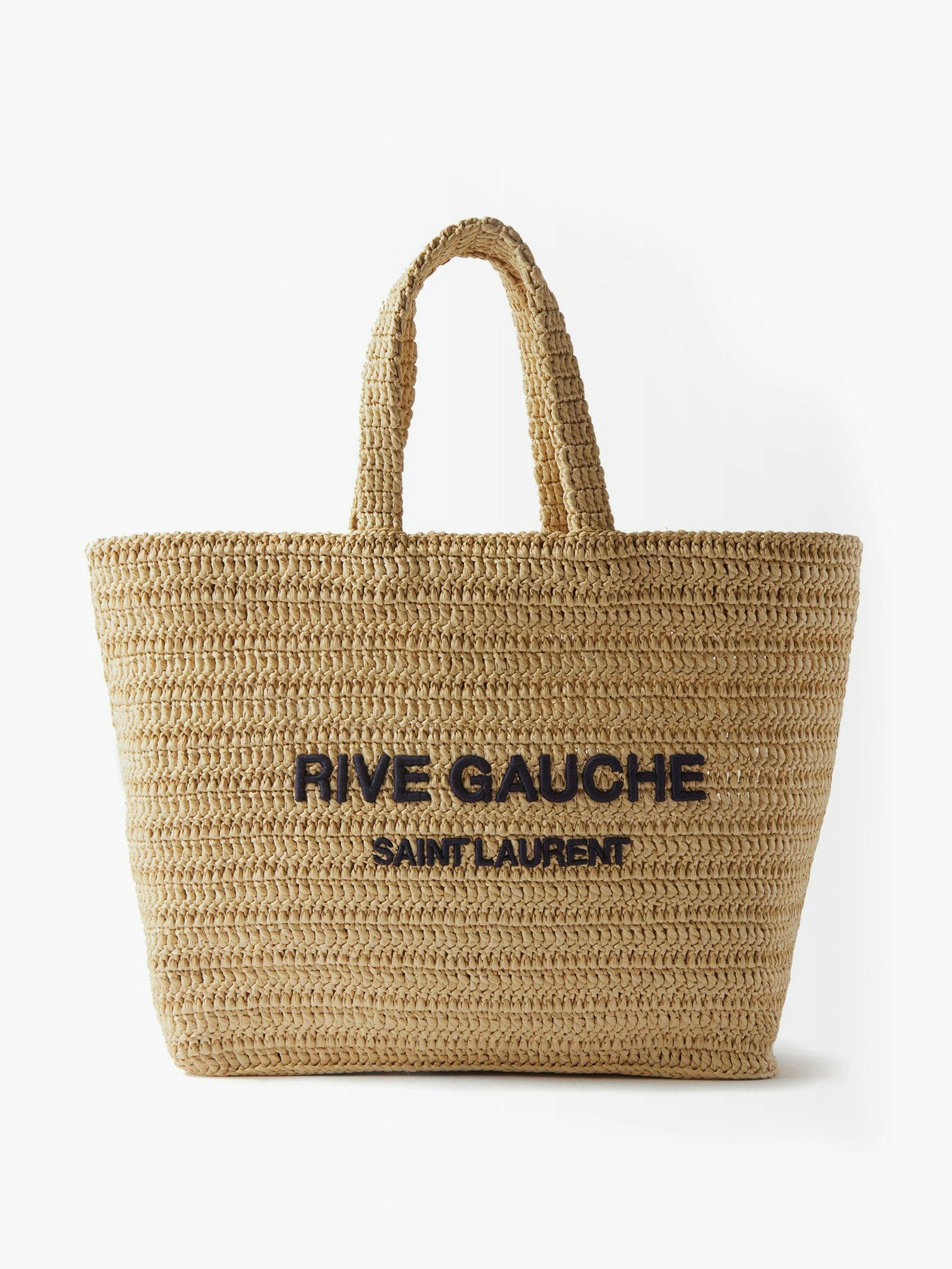Rive Gauche logo-embroidered raffia tote bag