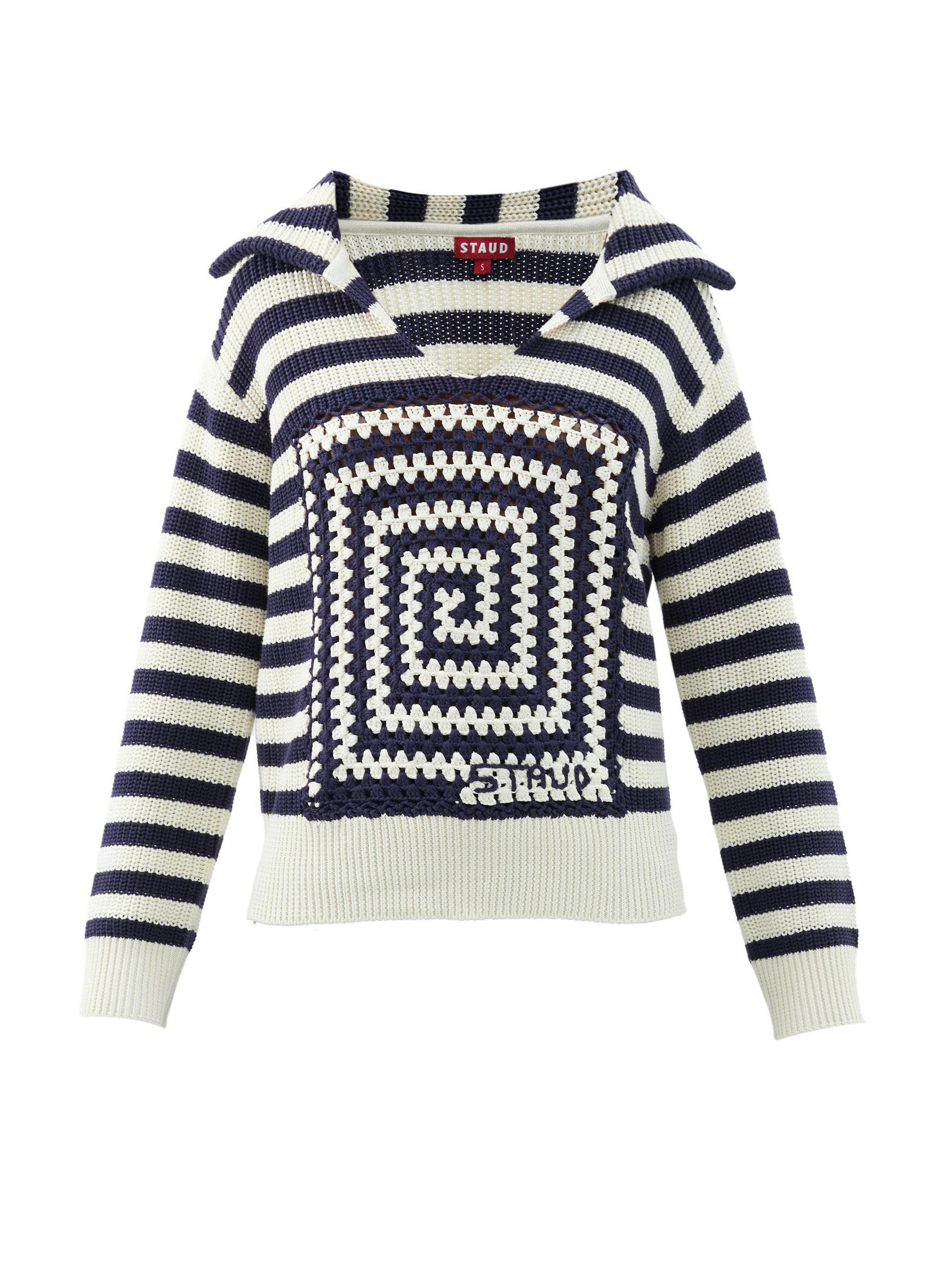 Alloy striped crocheted cotton sweater
