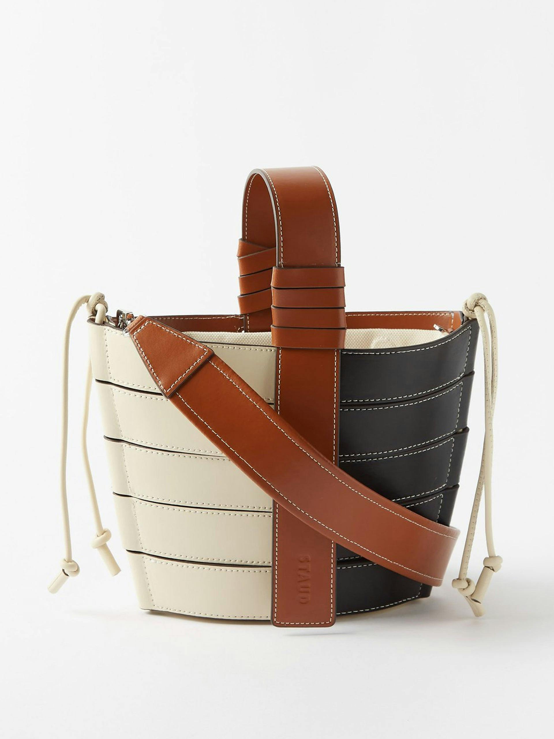 Black, brown and cream panelled leather tote bag