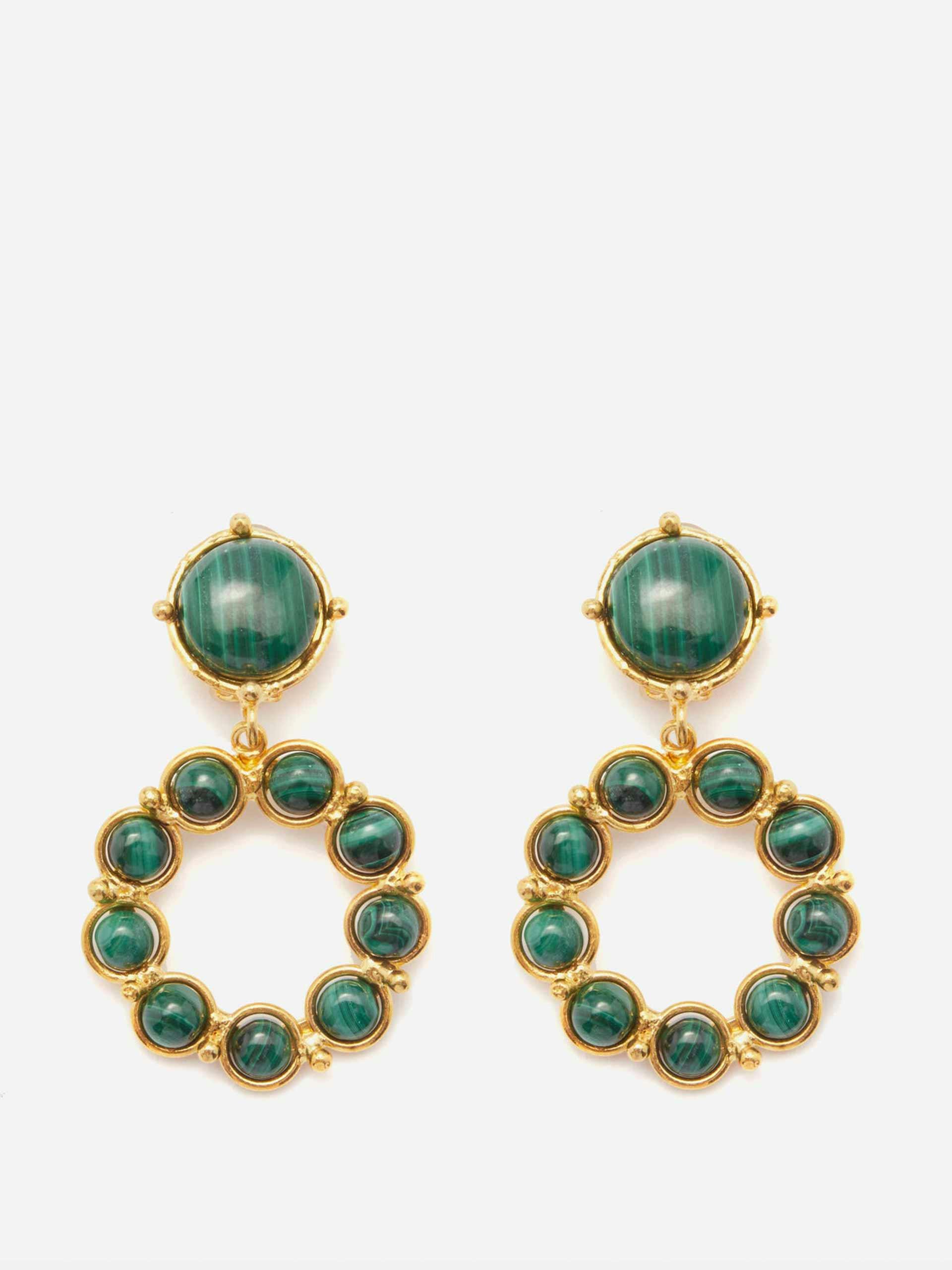 Green marble and gold plated earrings