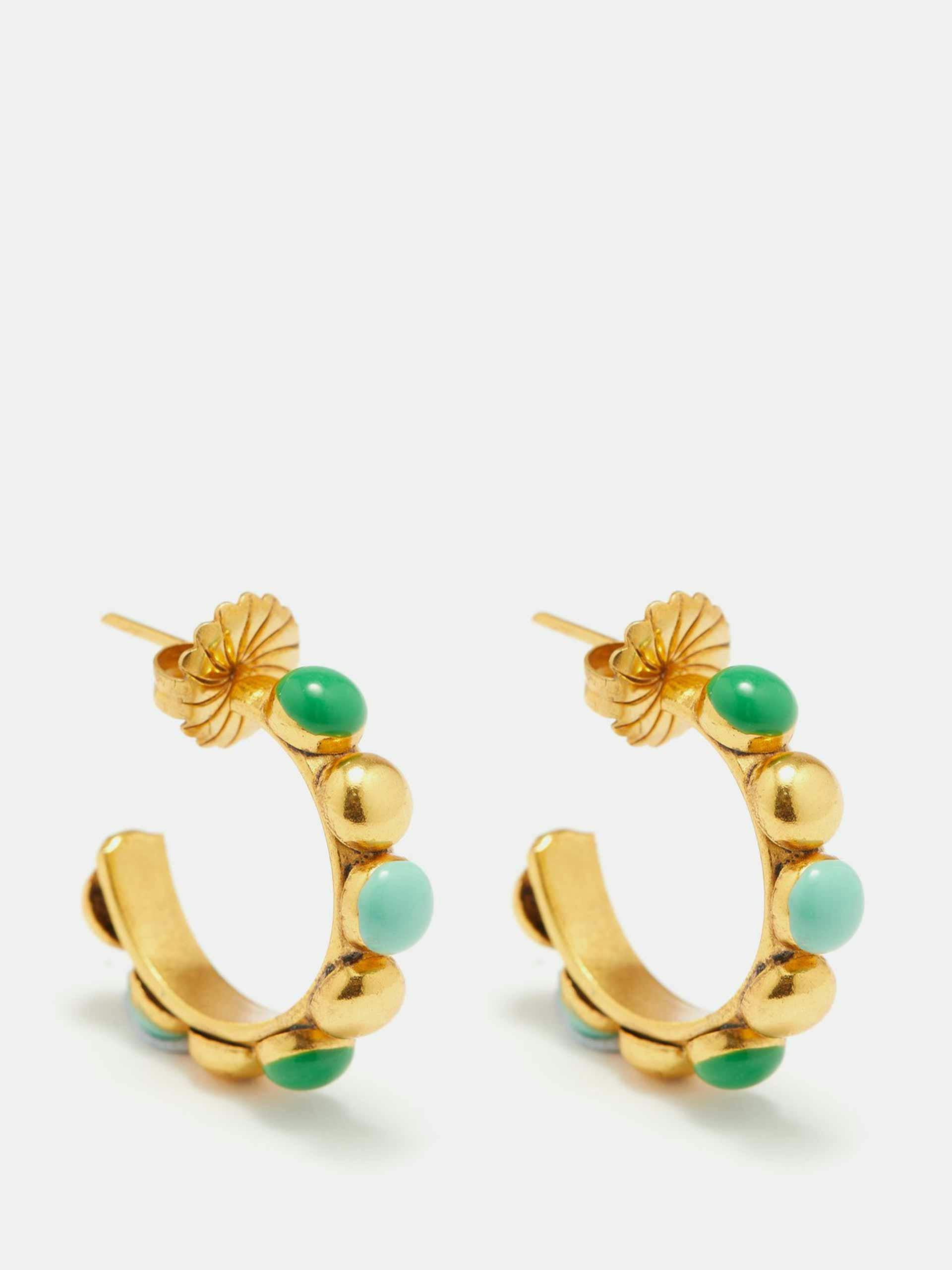 Enamelled gold-plated hoop earrings