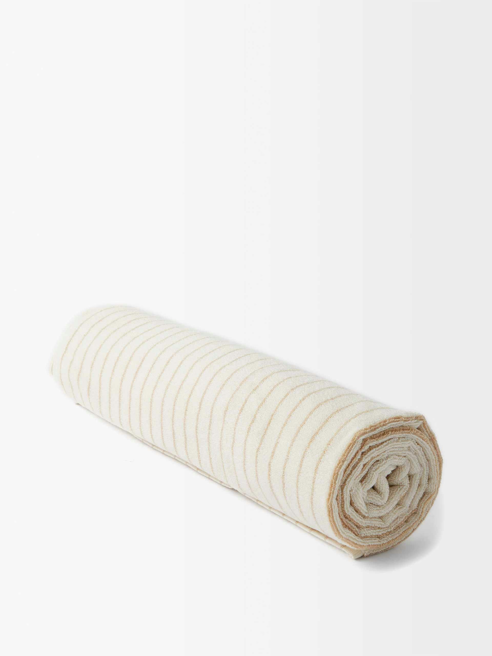 White and beige striped towel