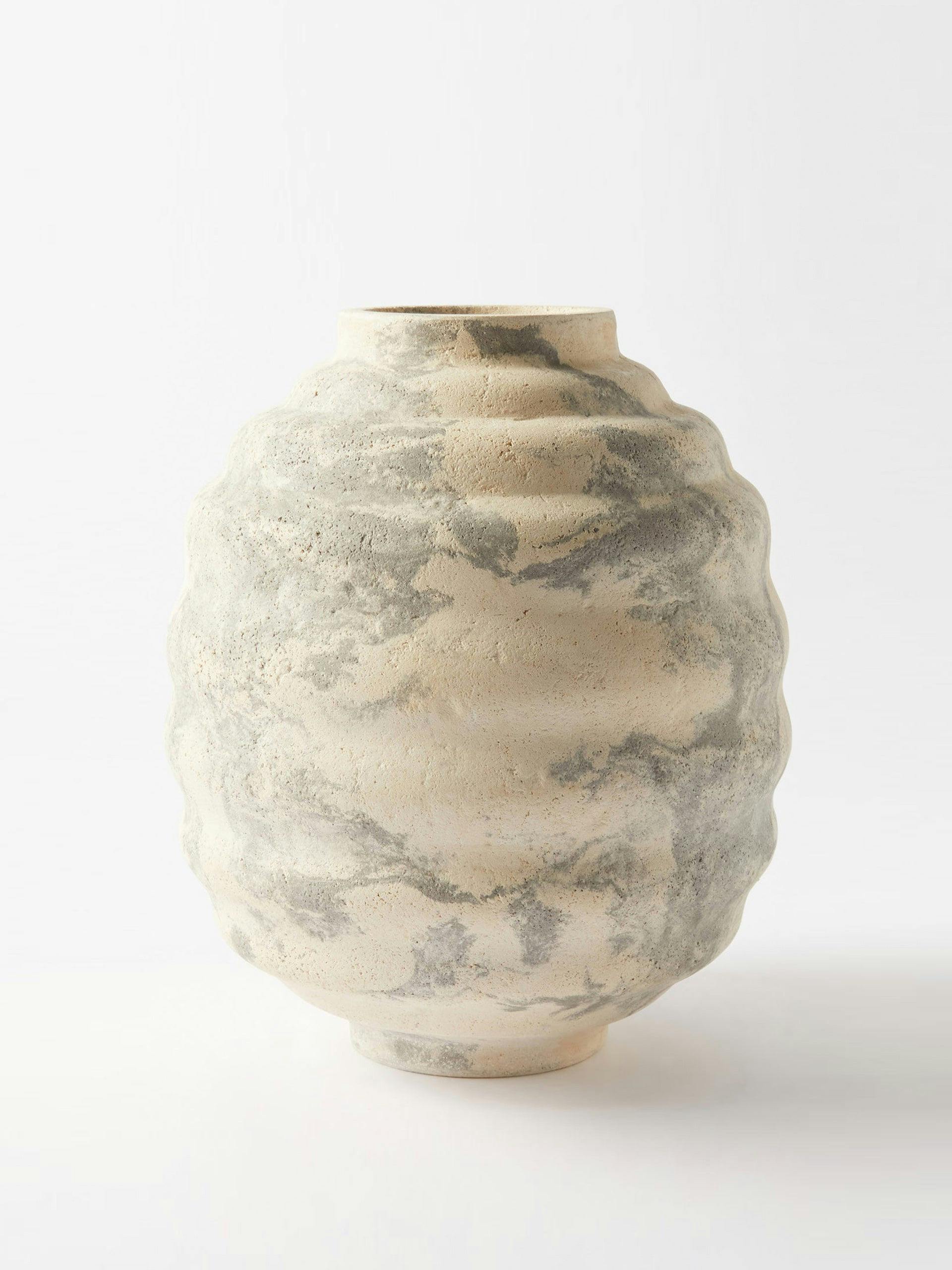 White Lupa medium ribbed-stoneware vase
