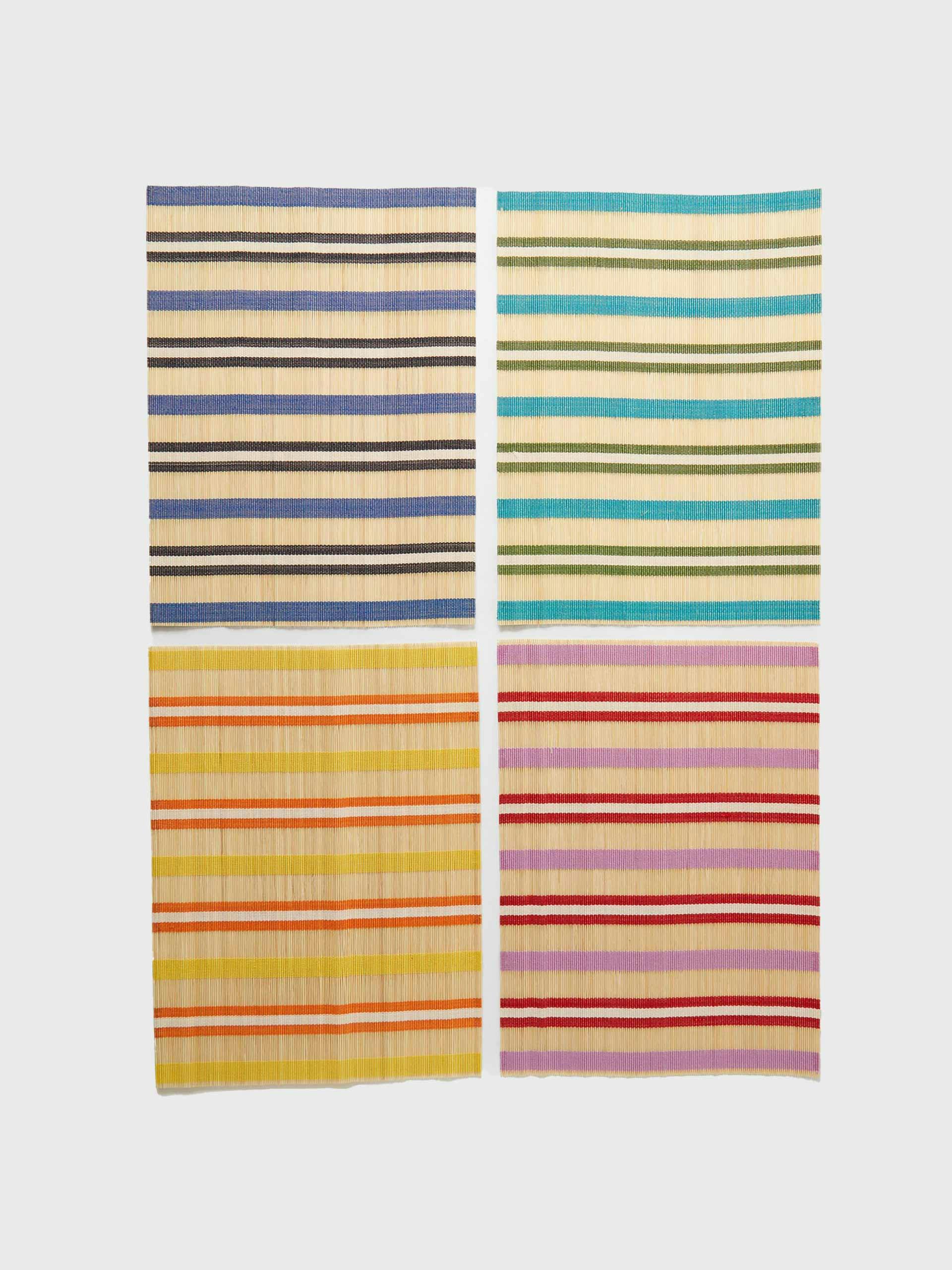 Striped bamboo placemats and runner (set of four)