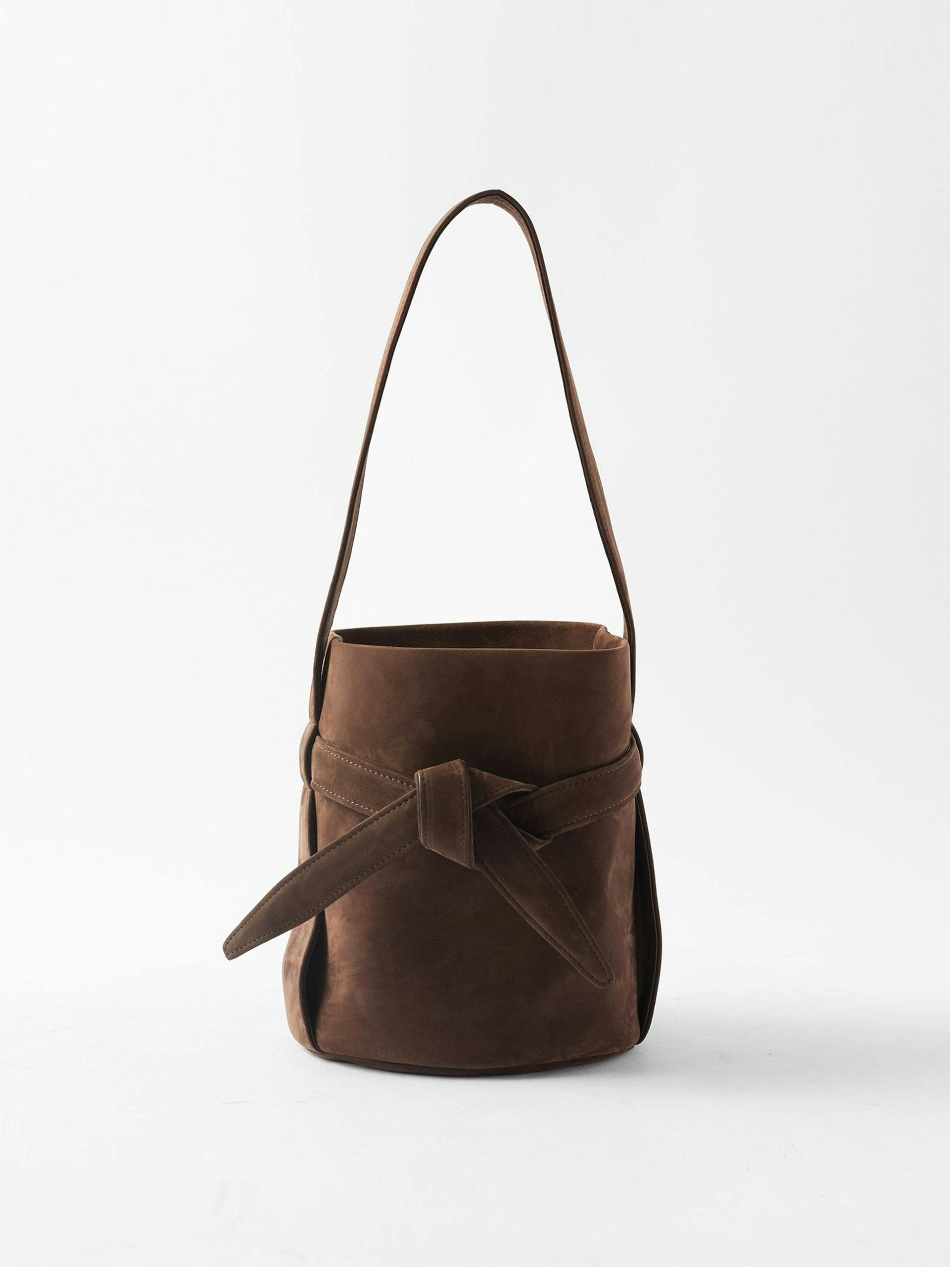 Leo knotted suede bucket bag