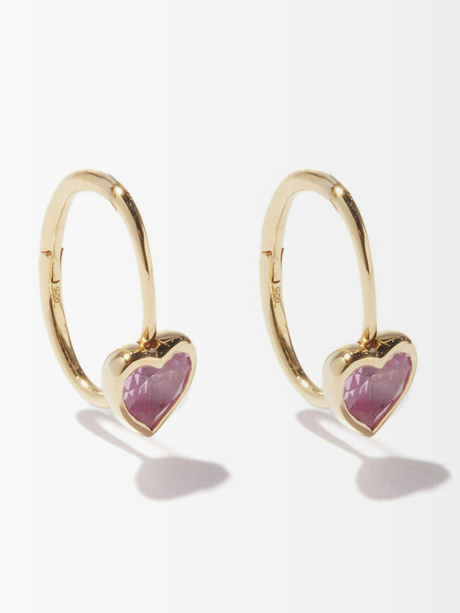 Heart quartz and gold plated hoops