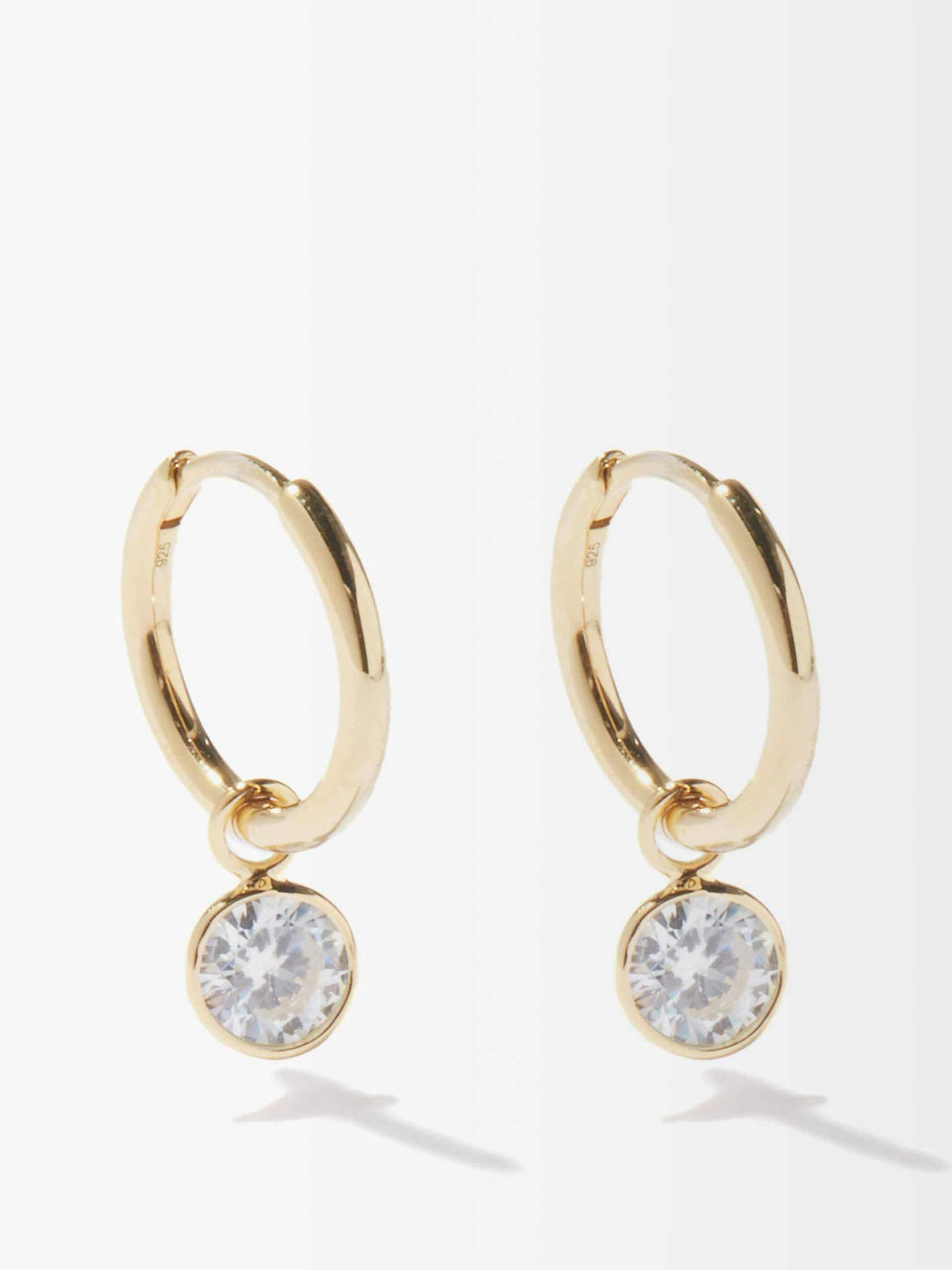 Zircon and gold-plated sterling silver hoop earrings