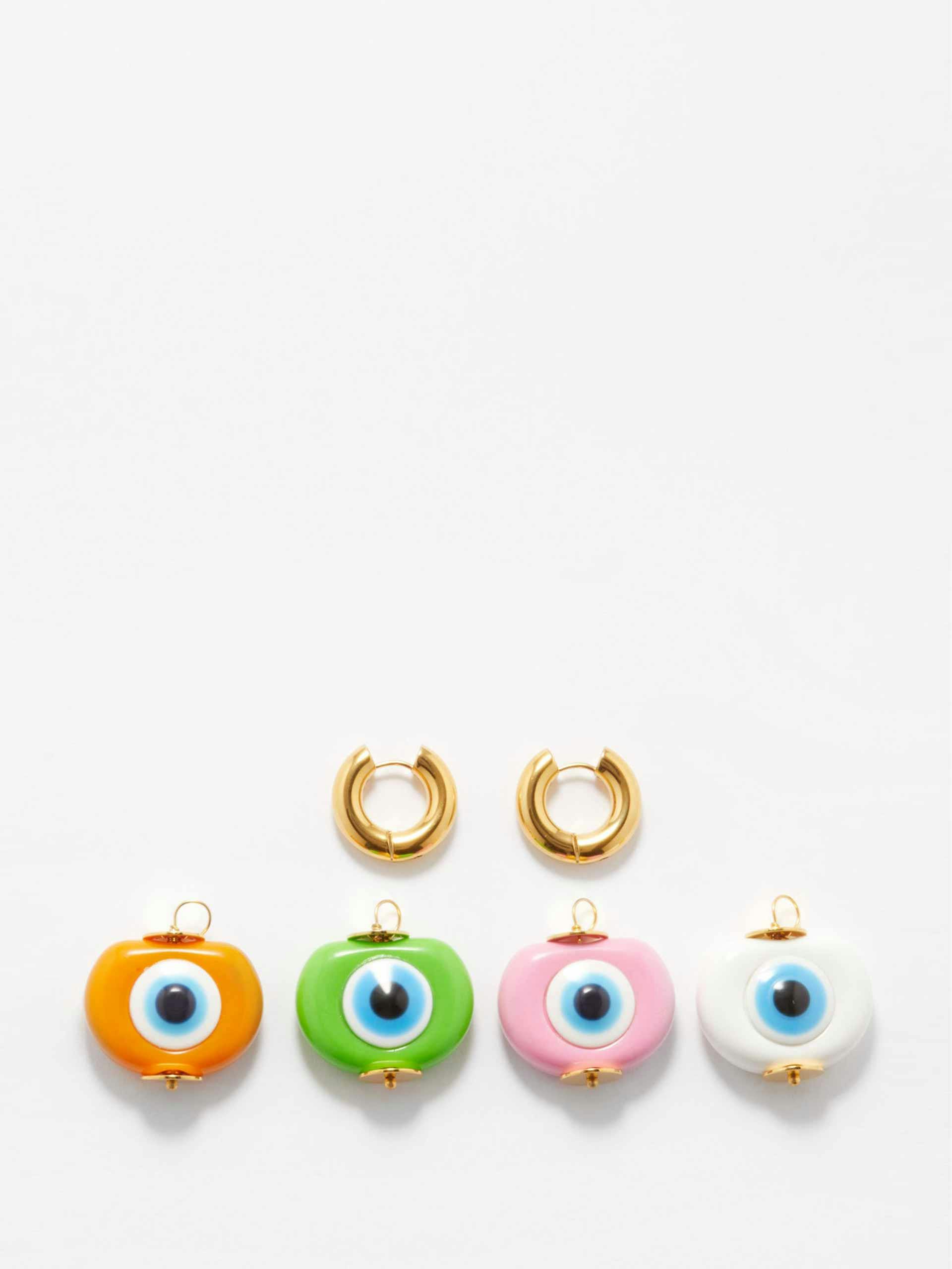 Mix and match Evil Eye charm gold-plated earrings