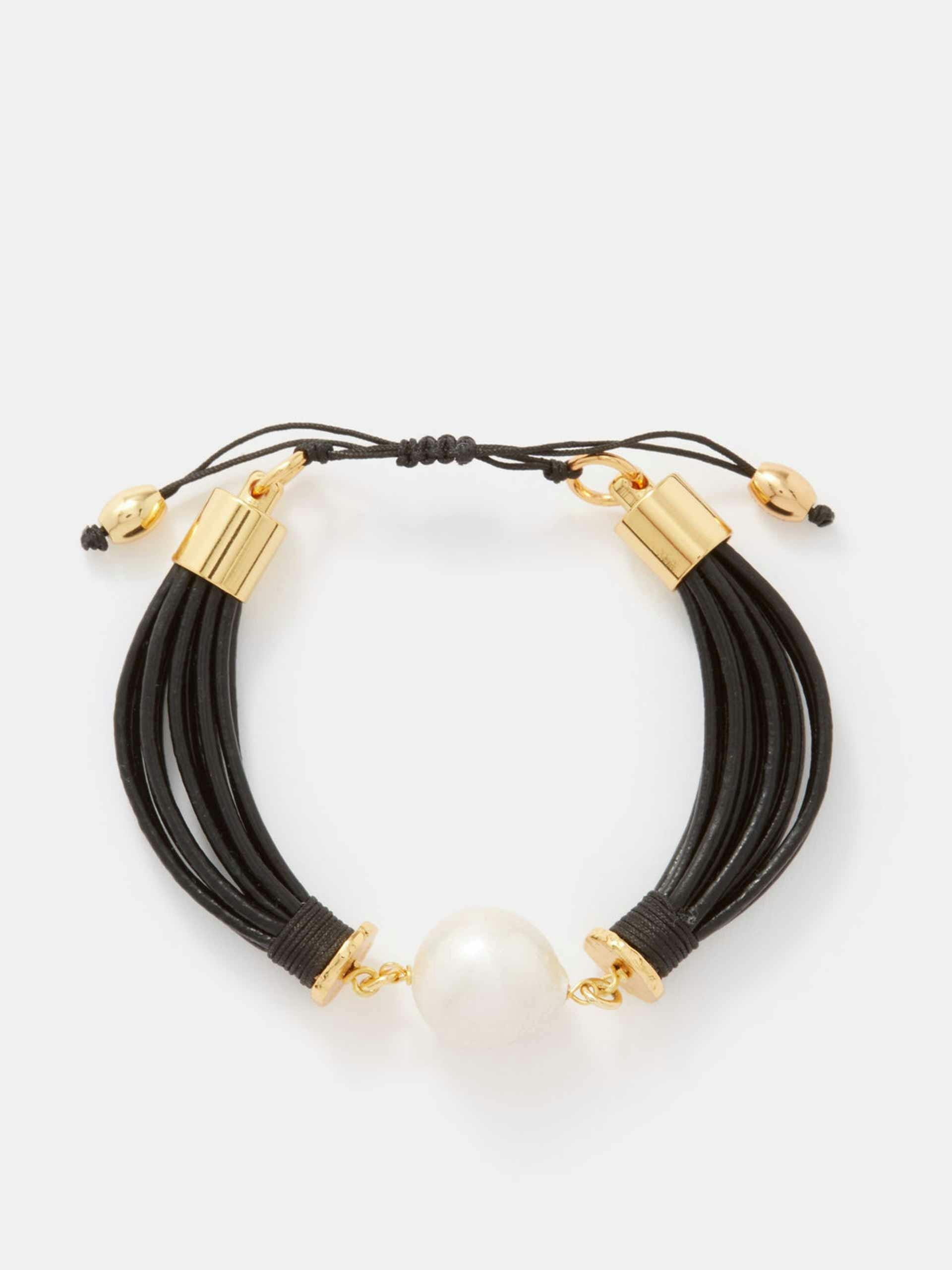 Pearl and leather-cord bracelet