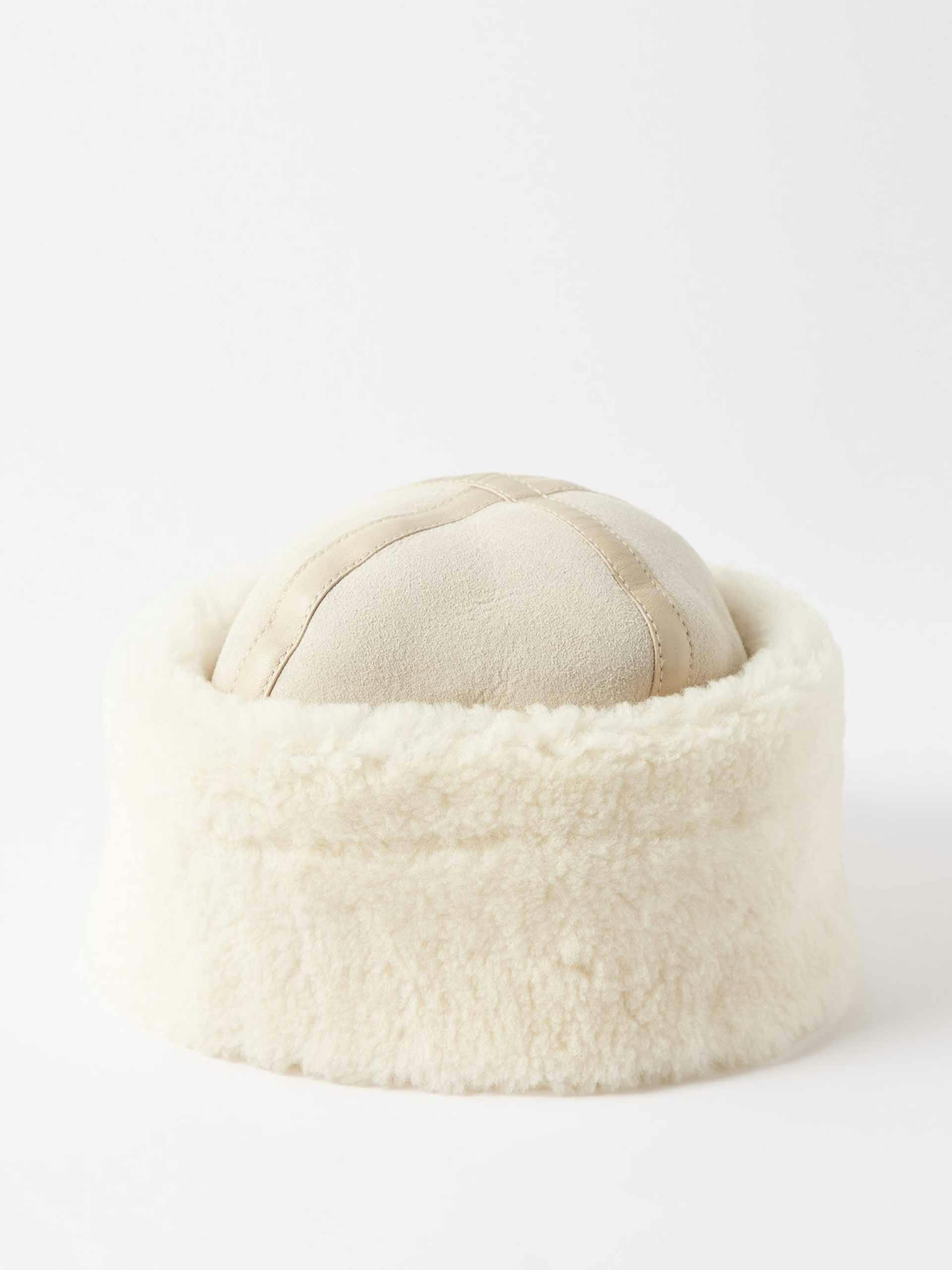 White shearling hat