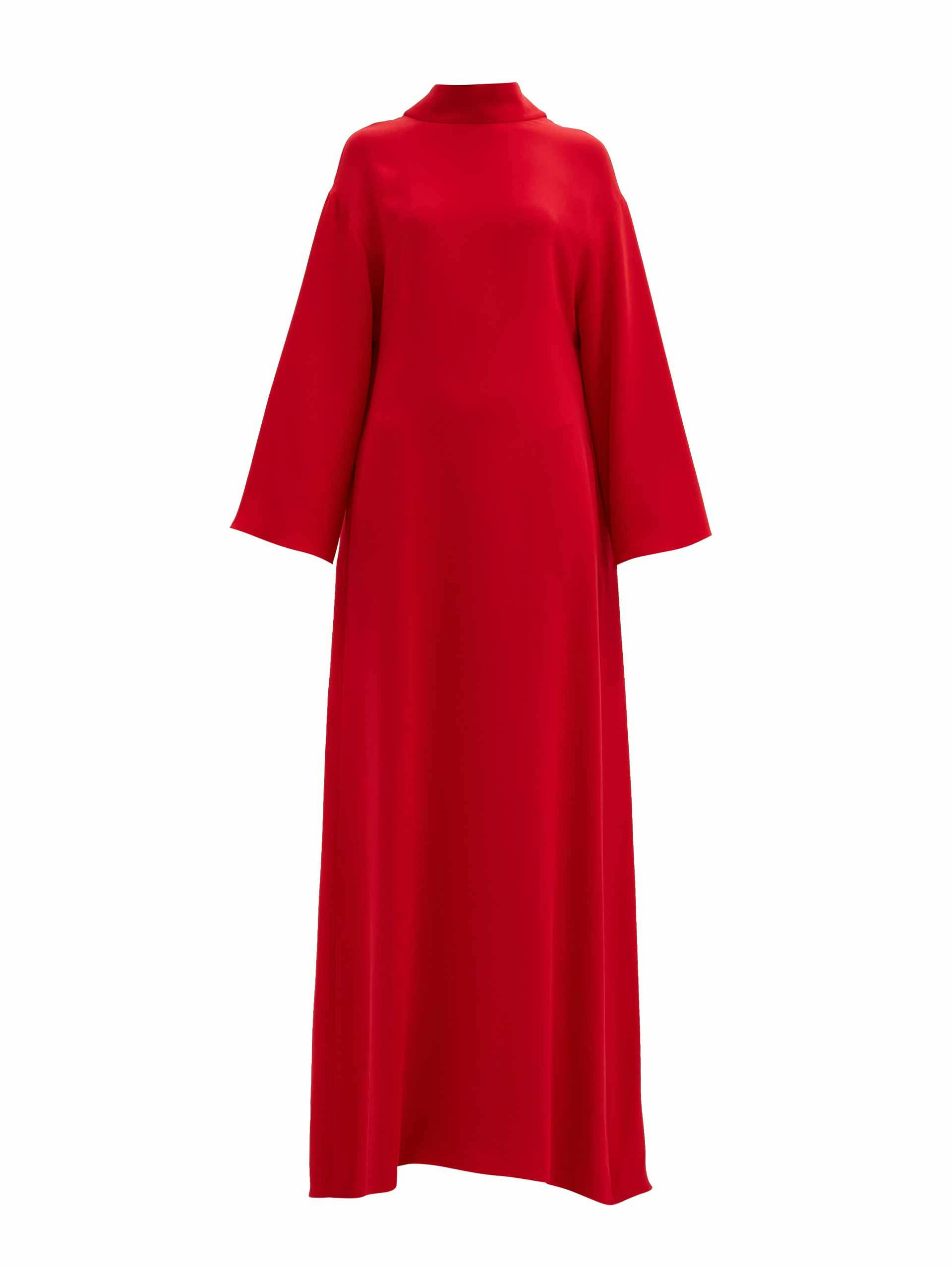Red silk-cady gown with back bow