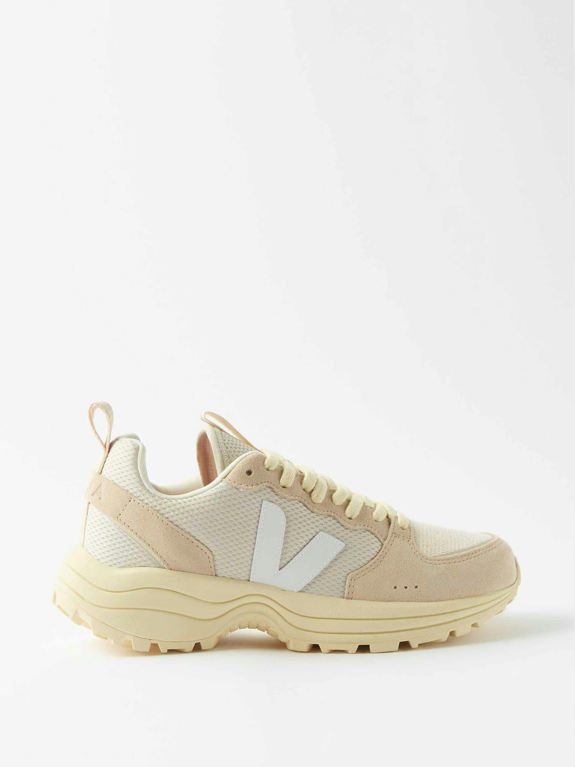 Beige mesh and suede trainers