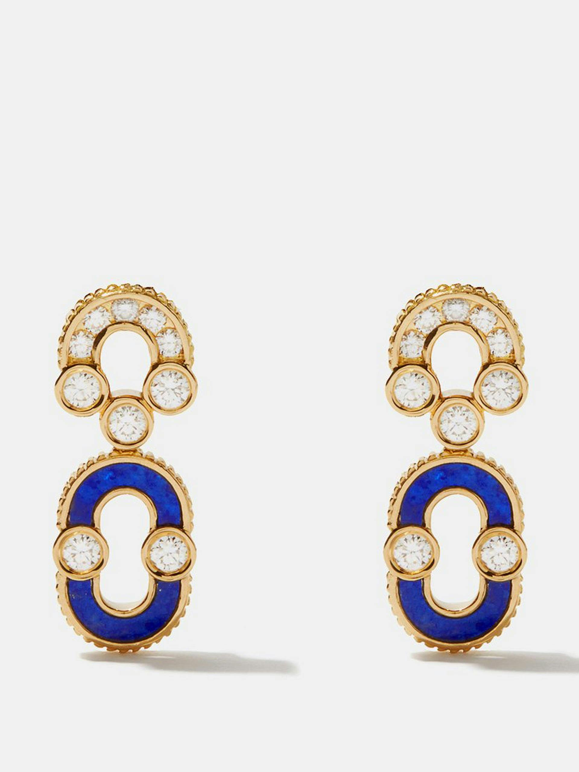 Magnetic Solo diamond, lapis & 18kt gold earrings