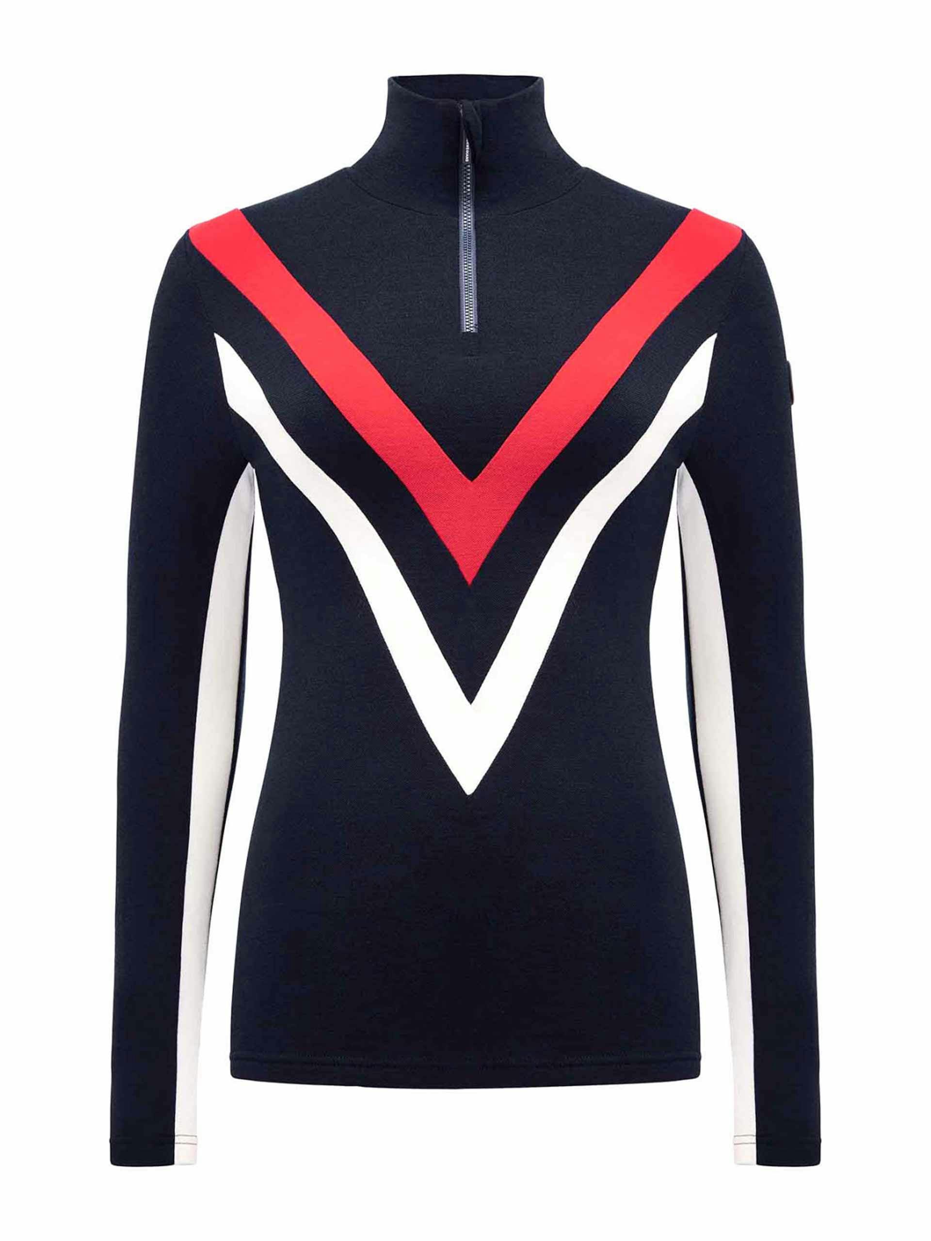 Navy, white and red sweater