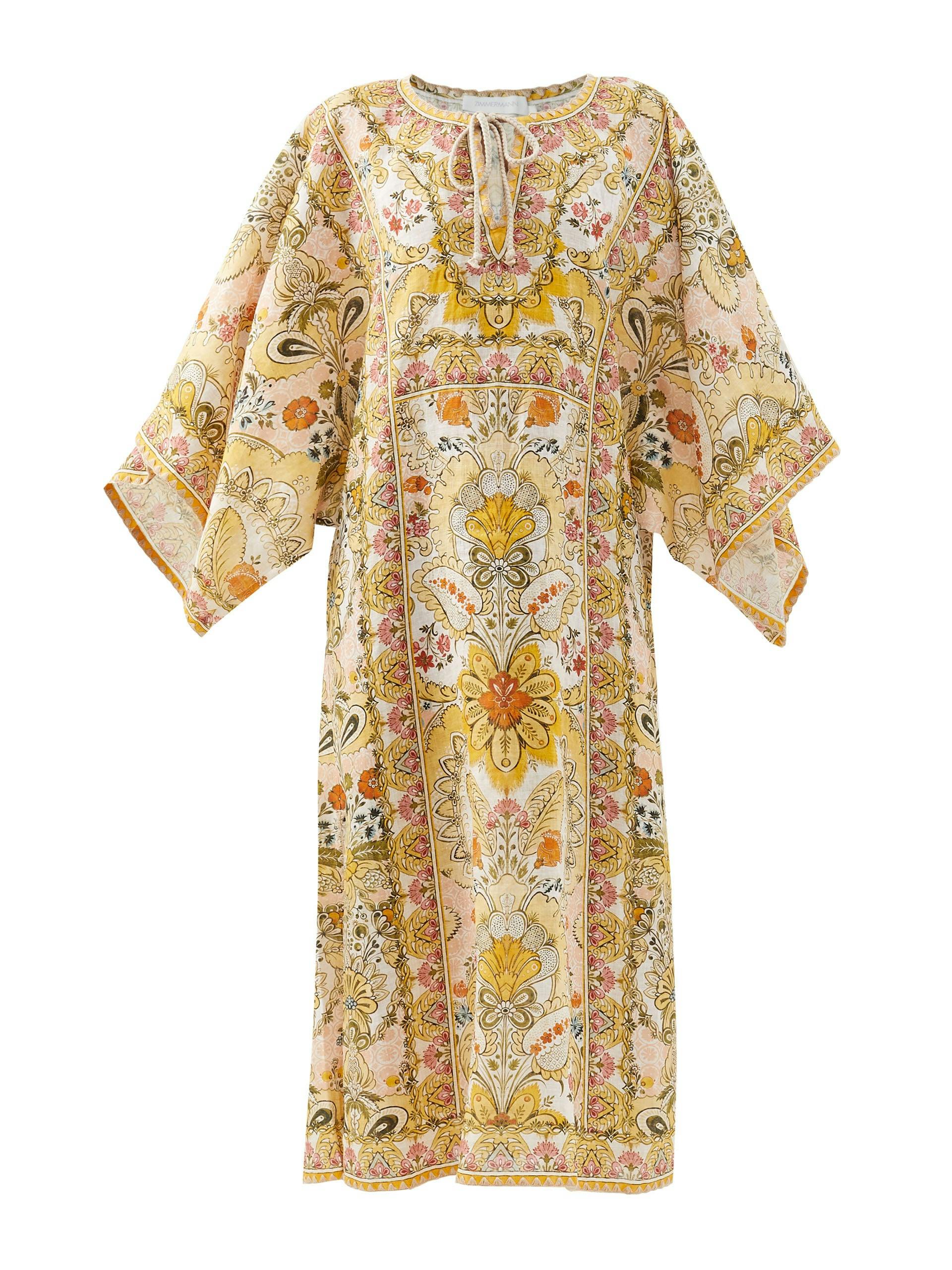 Laurel floral-print linen kaftan dress