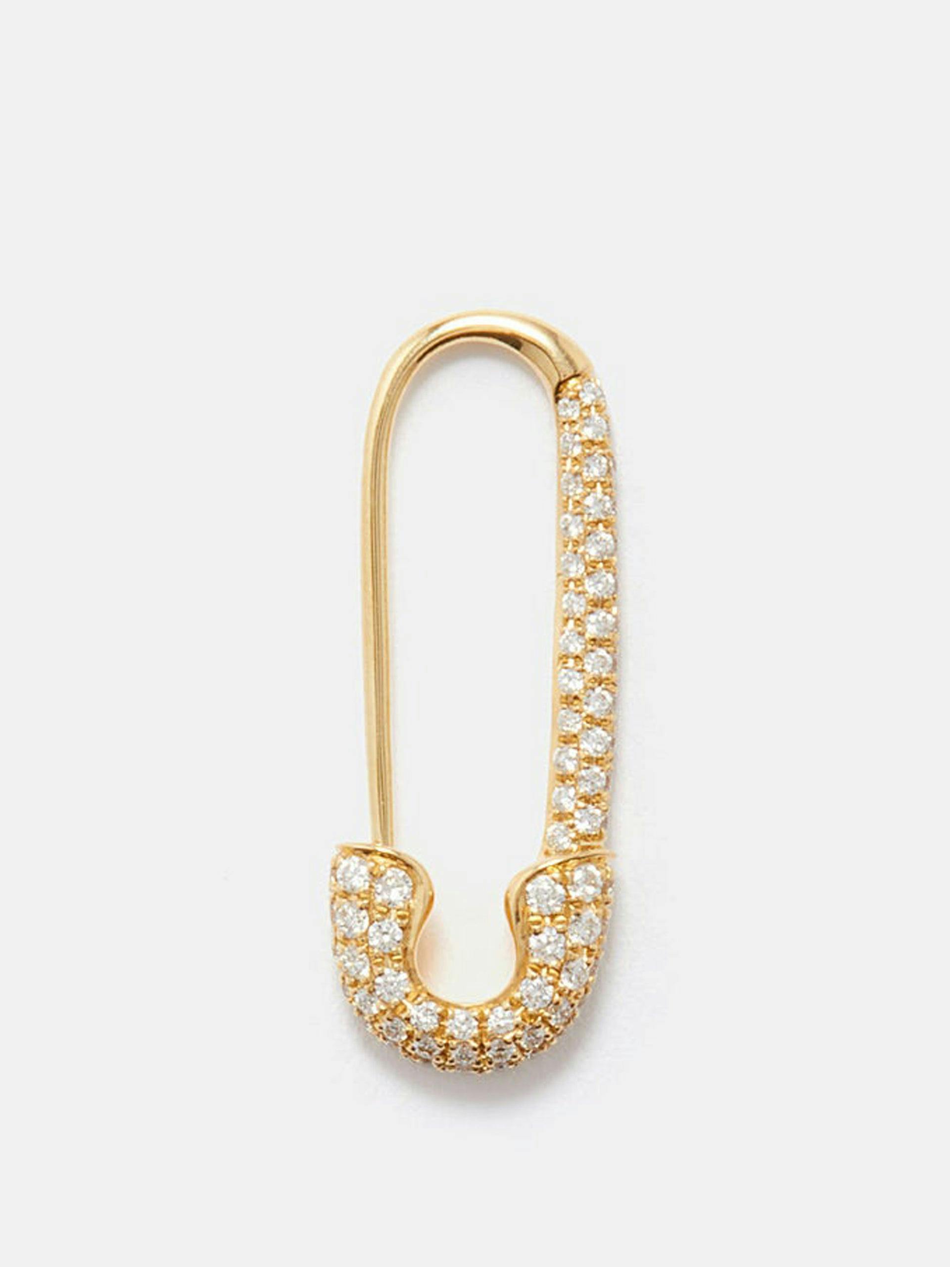 Safety pin gold single earring